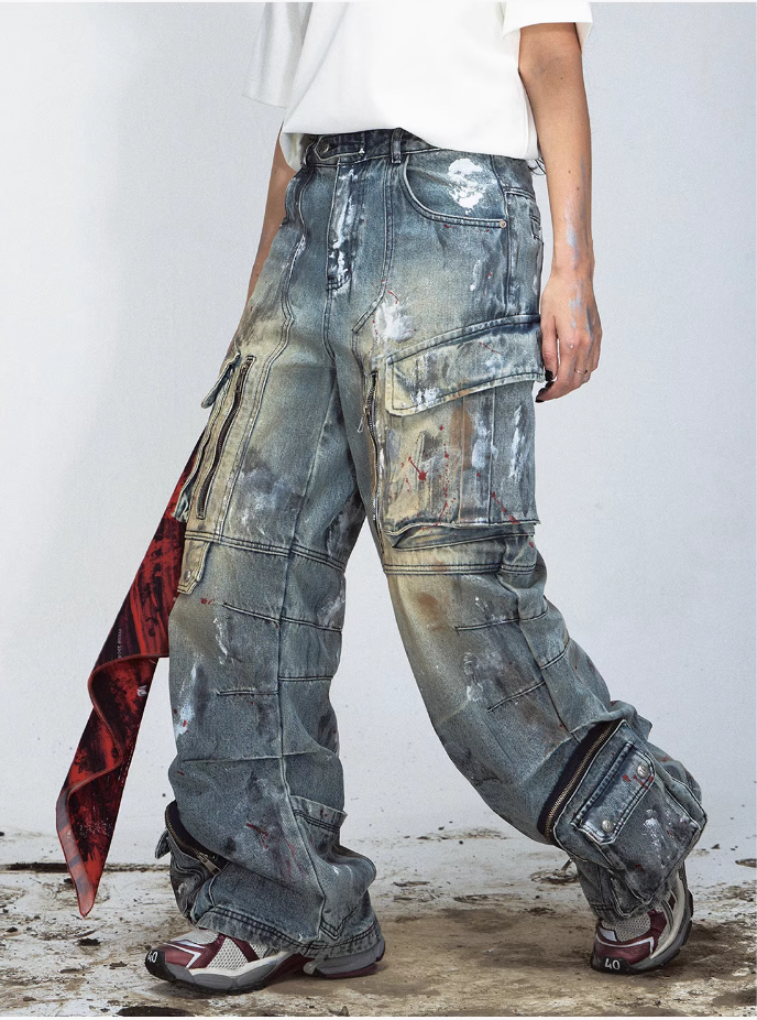 QS580A paint multi pocket pants