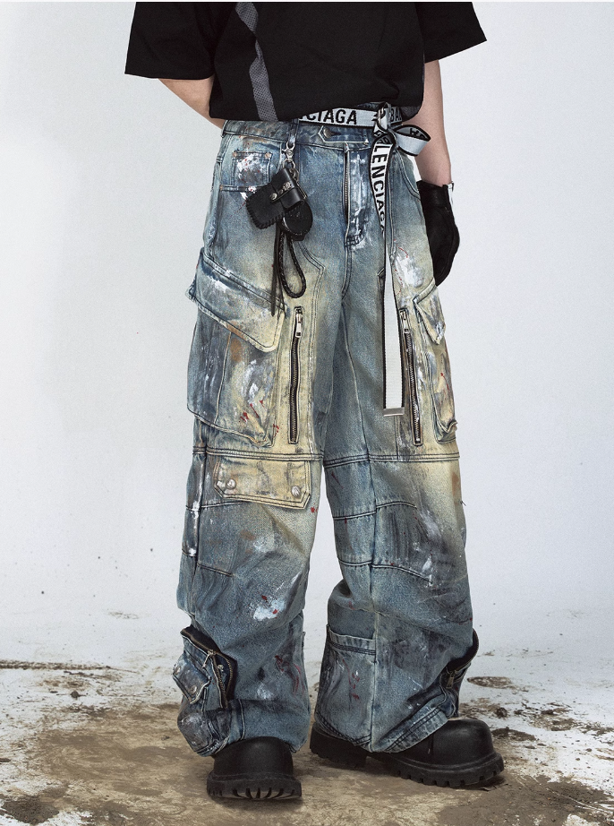 QS580A paint multi pocket pants