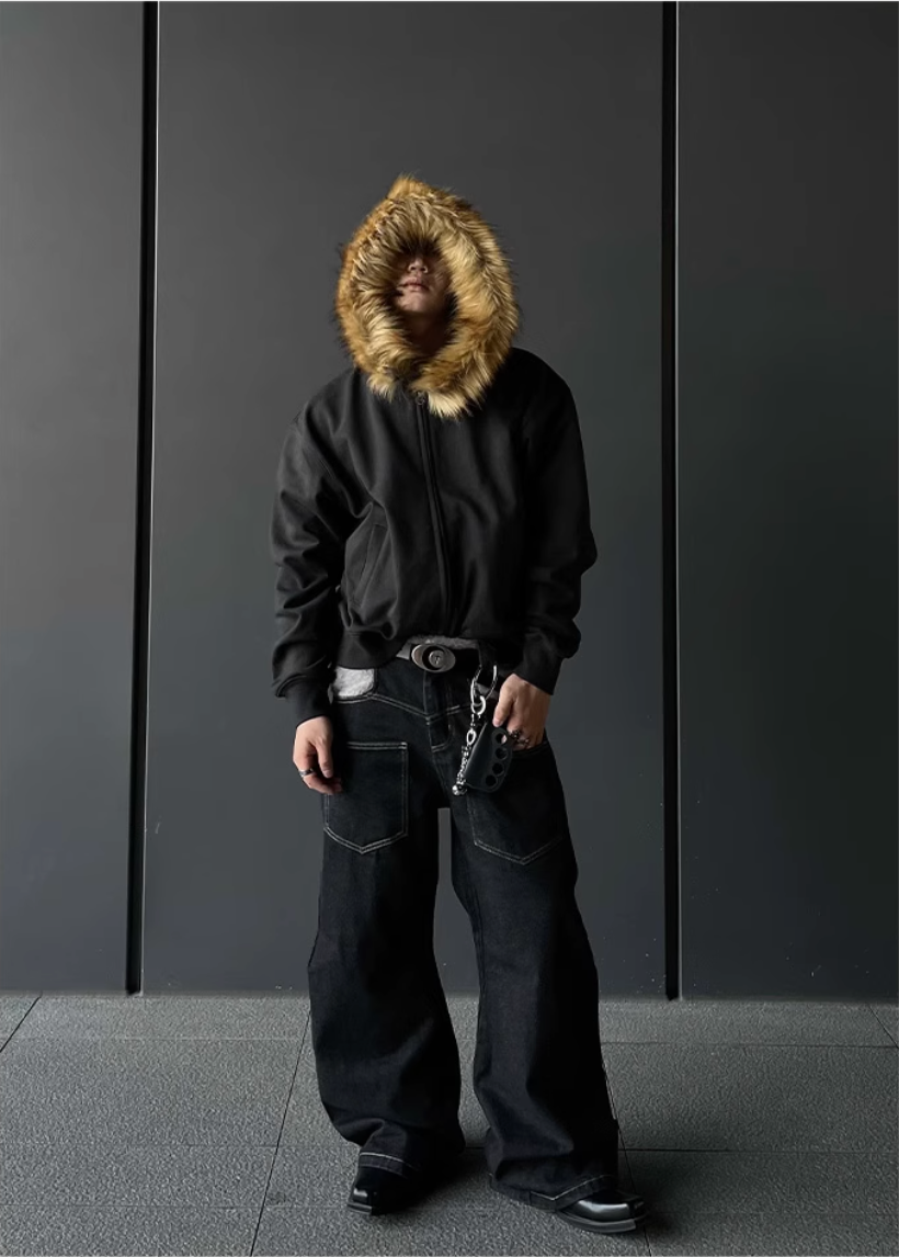 QS298B fur zip hoodie