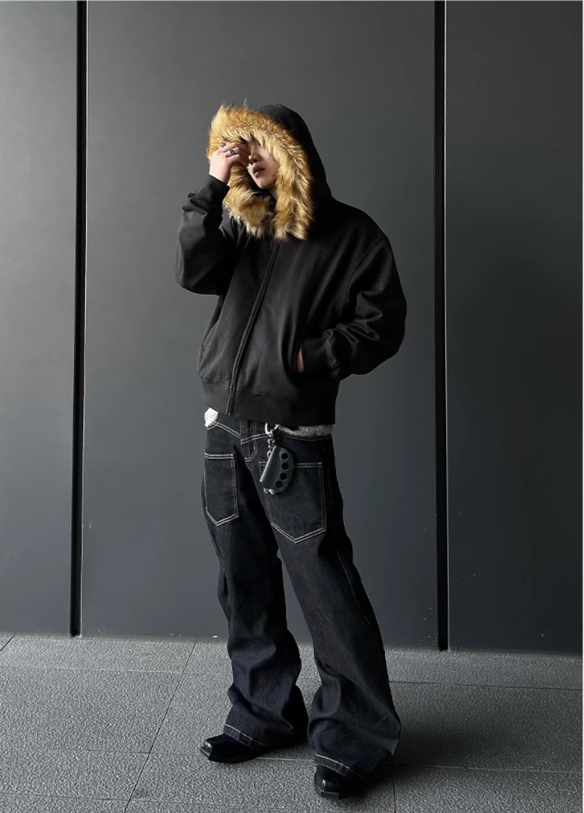 QS298B fur zip hoodie