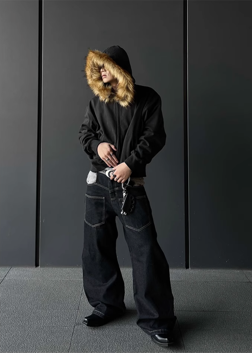 QS298B fur zip hoodie