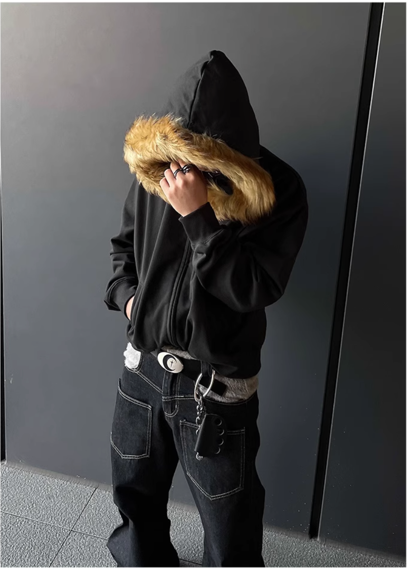 QS298B fur zip hoodie