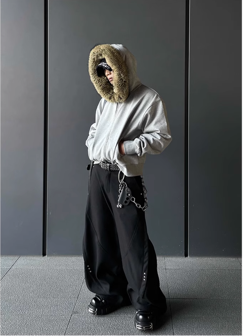 QS298B fur zip hoodie