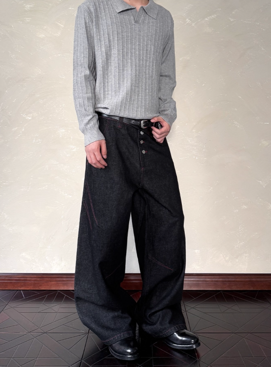 QS590B button fly denim