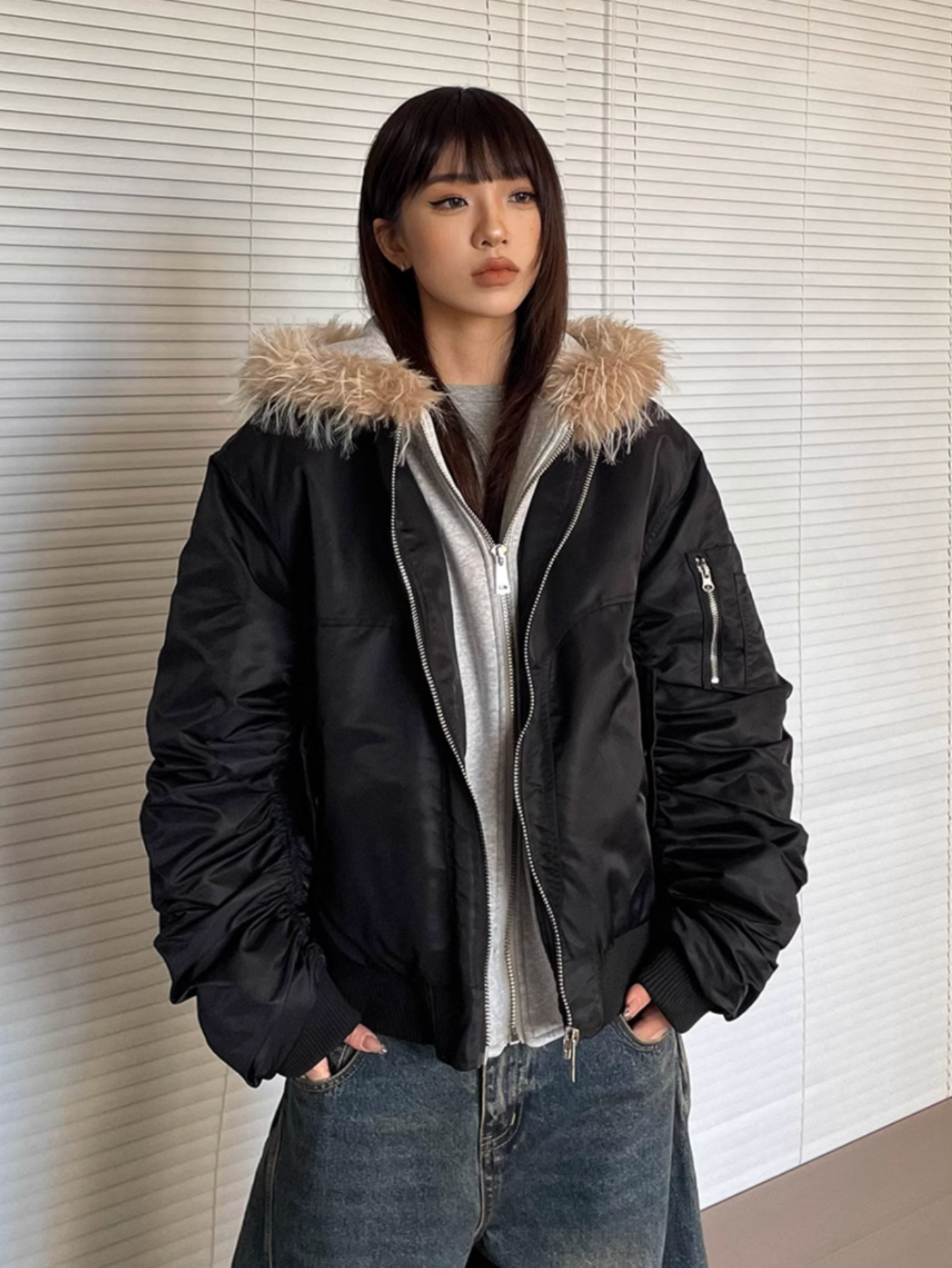 QS263B hoodie bomber jacket