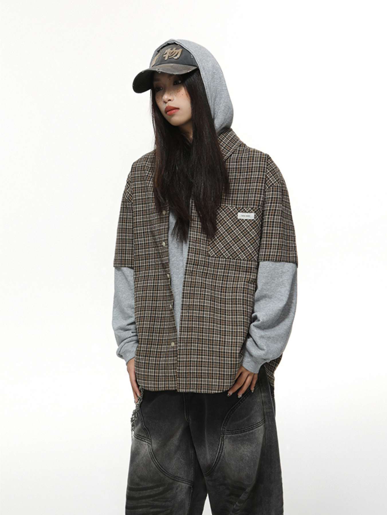 QS337B hoodie check shirts