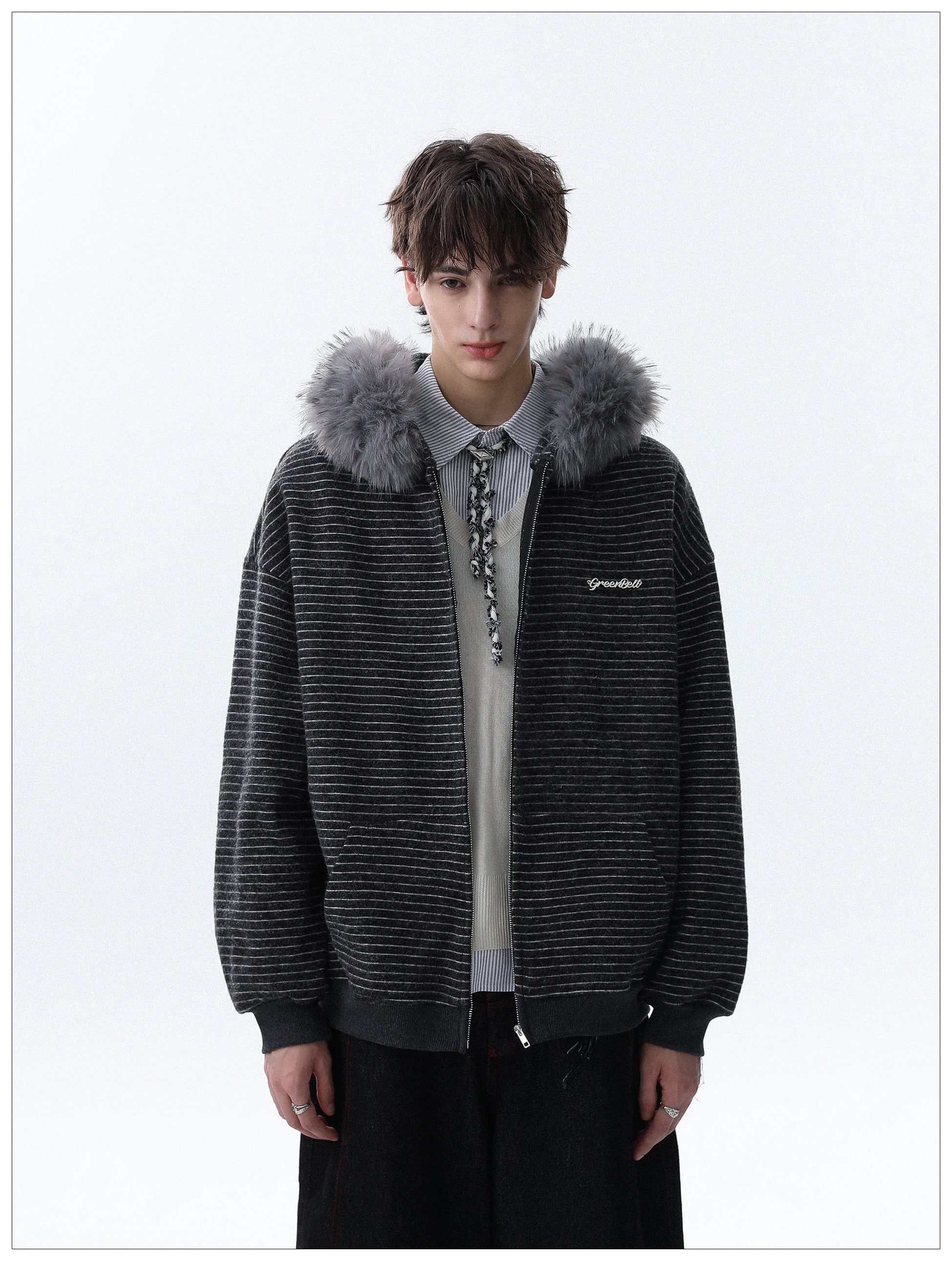 QS644B fur zip hoodie