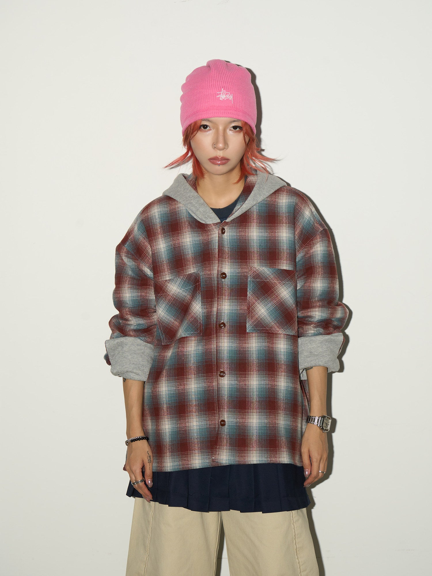 QS712B hoodie check shirts