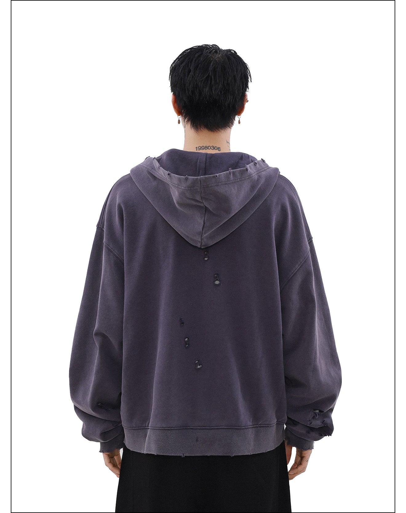 QS996A damage zip hoodie