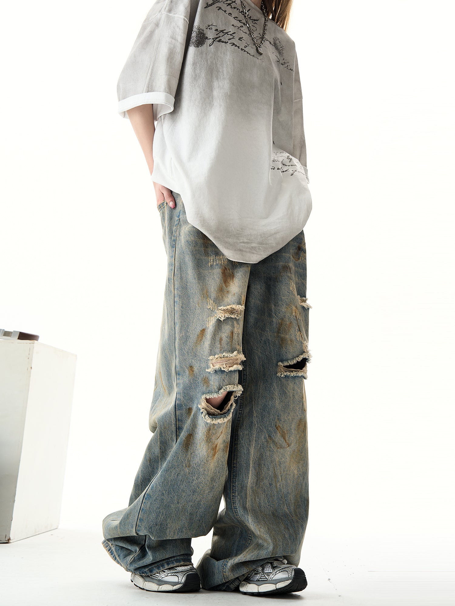 QS625A dirty damage denim