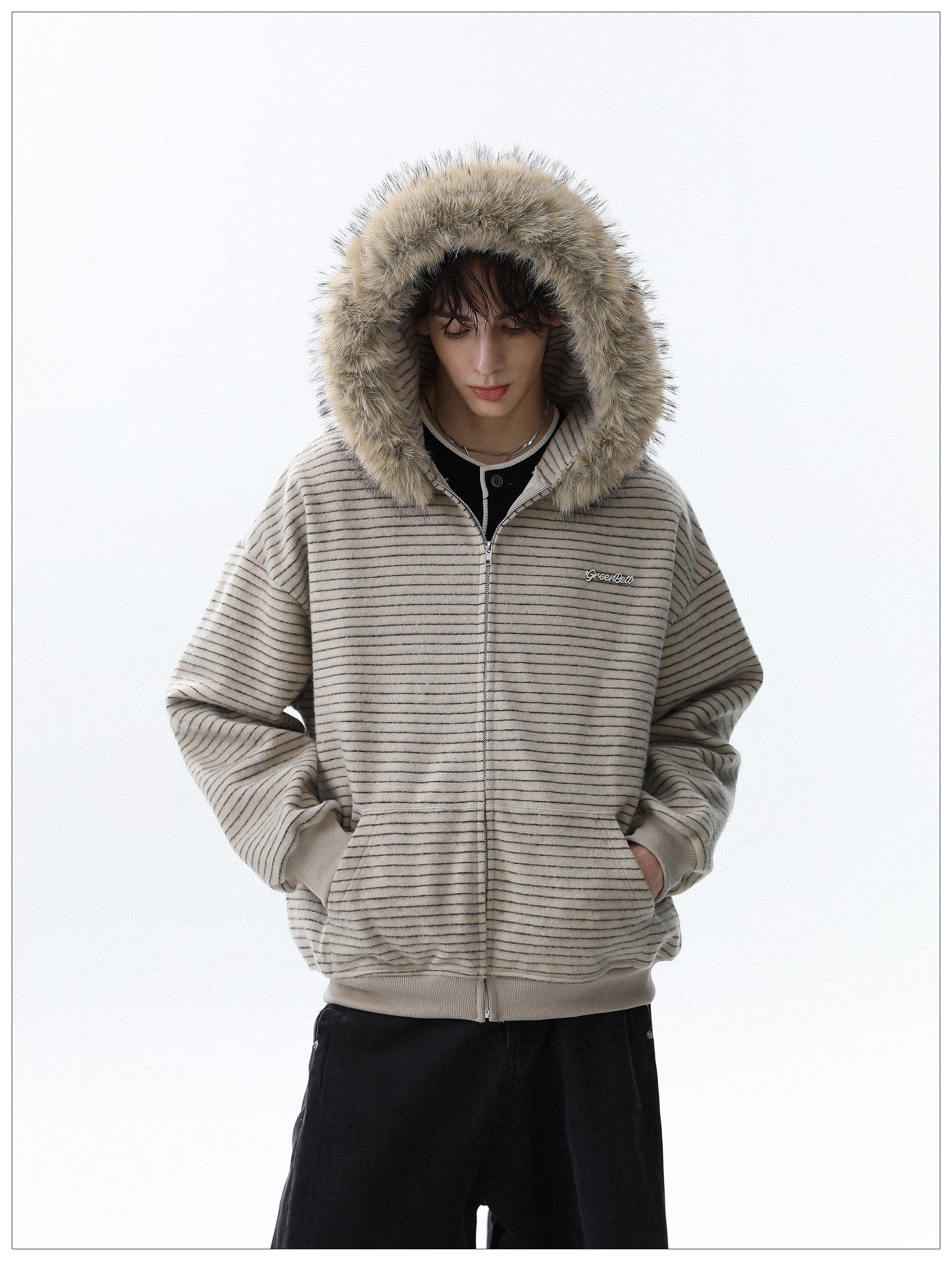 QS644B fur zip hoodie