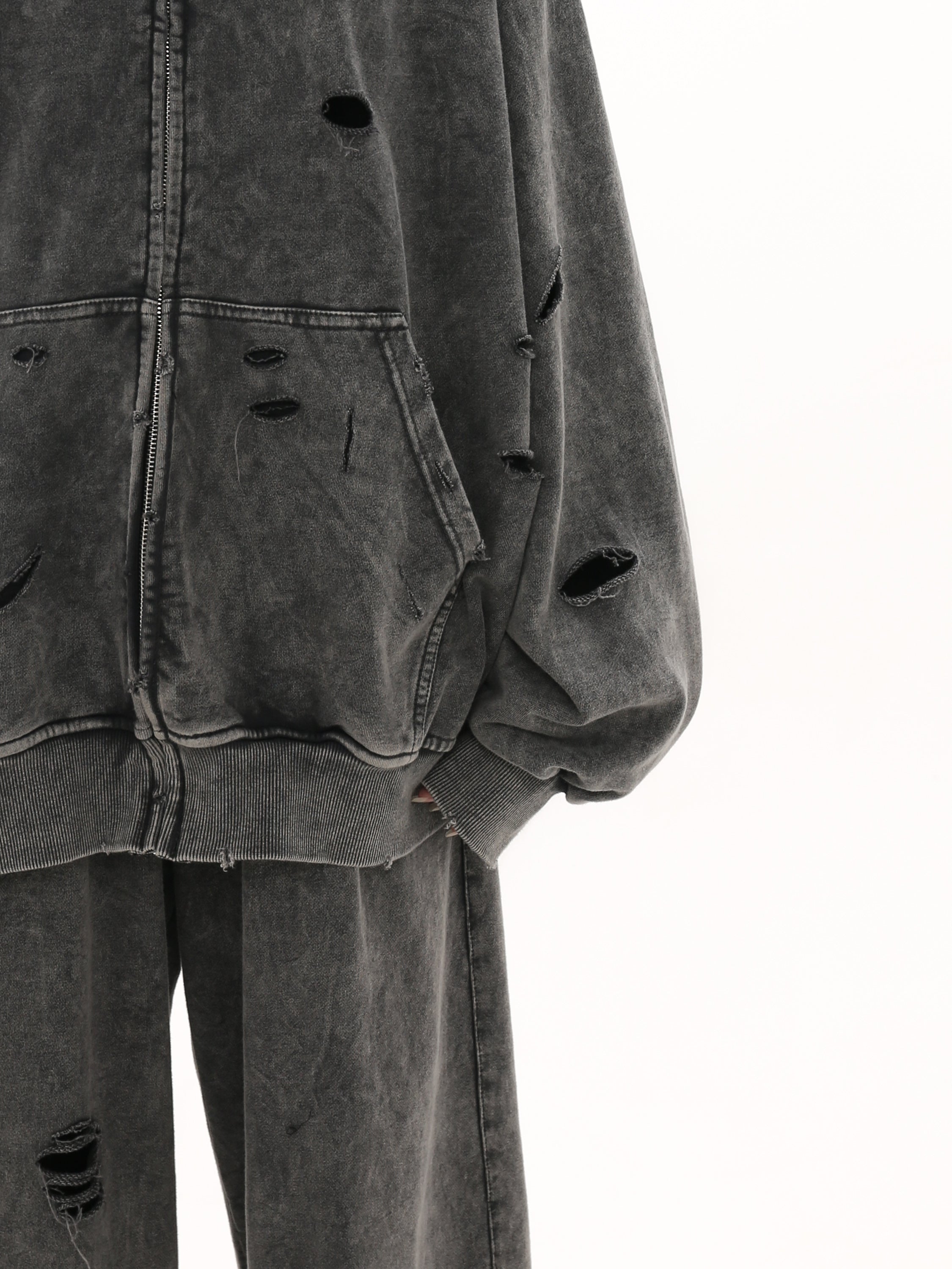 QS415A damage zip hoodie