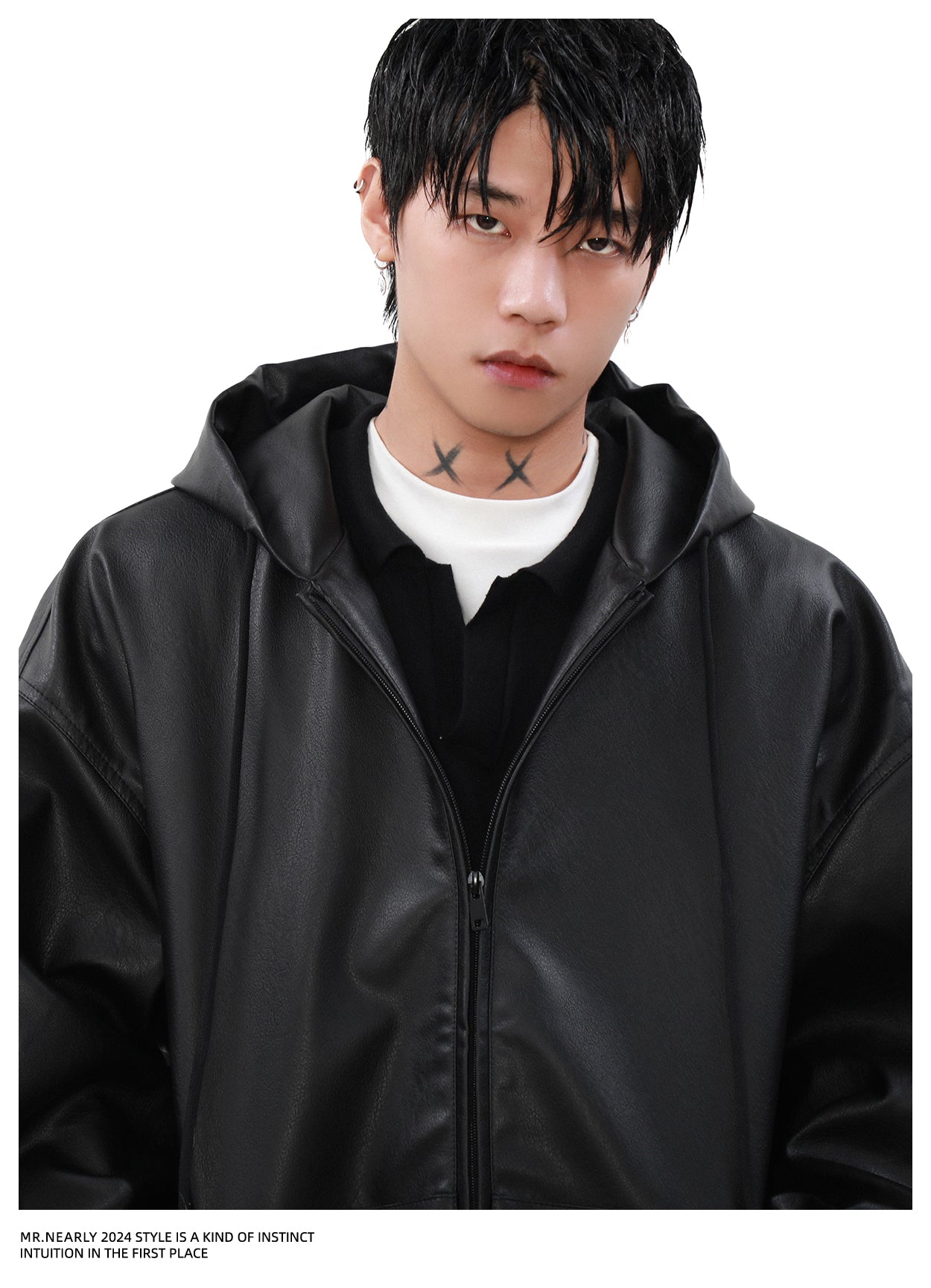 QS937A leather hoodie jacket