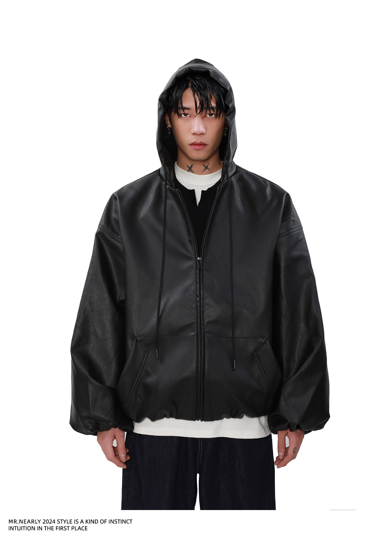 QS937A leather hoodie jacket