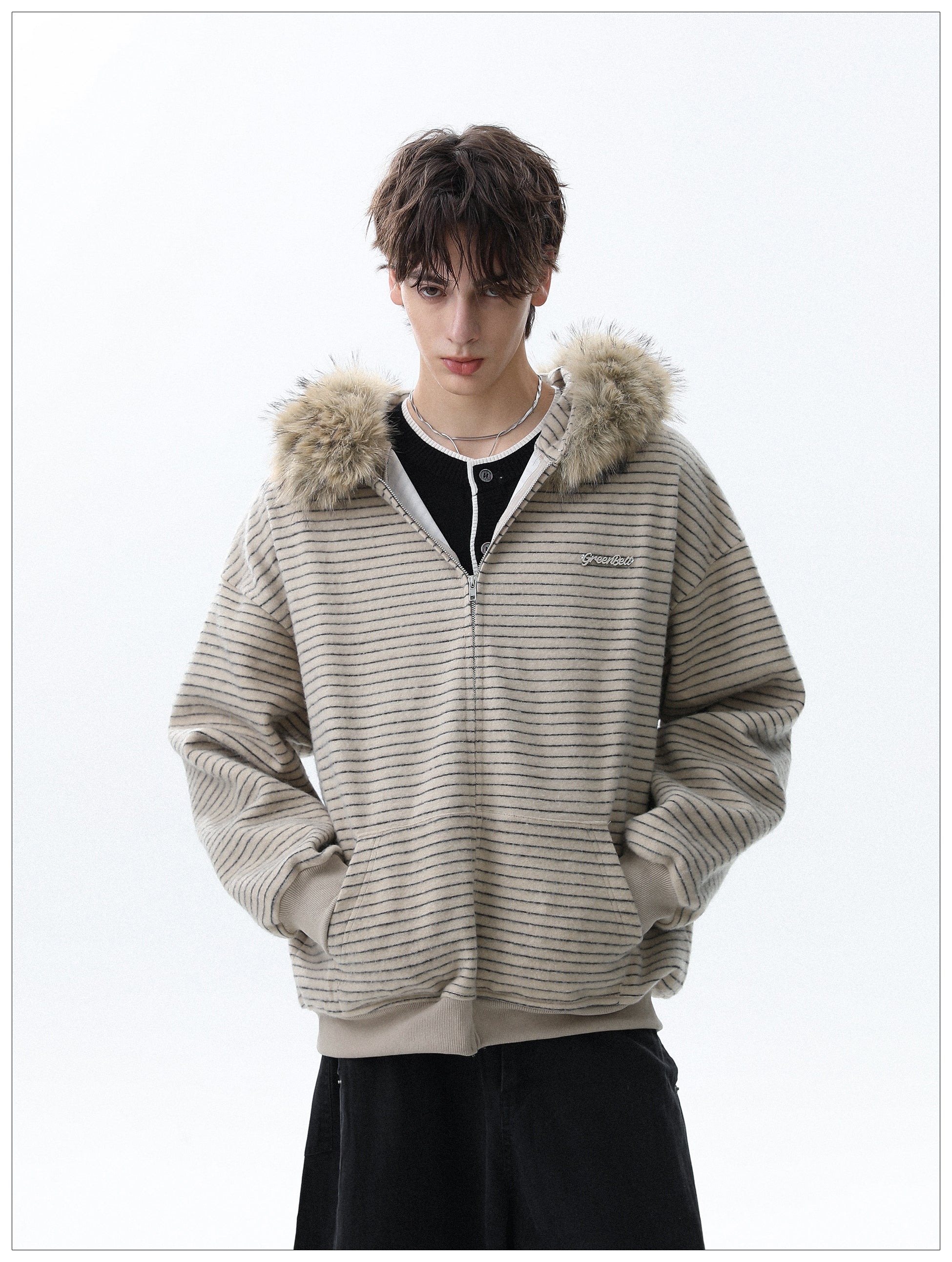 QS644B fur zip hoodie