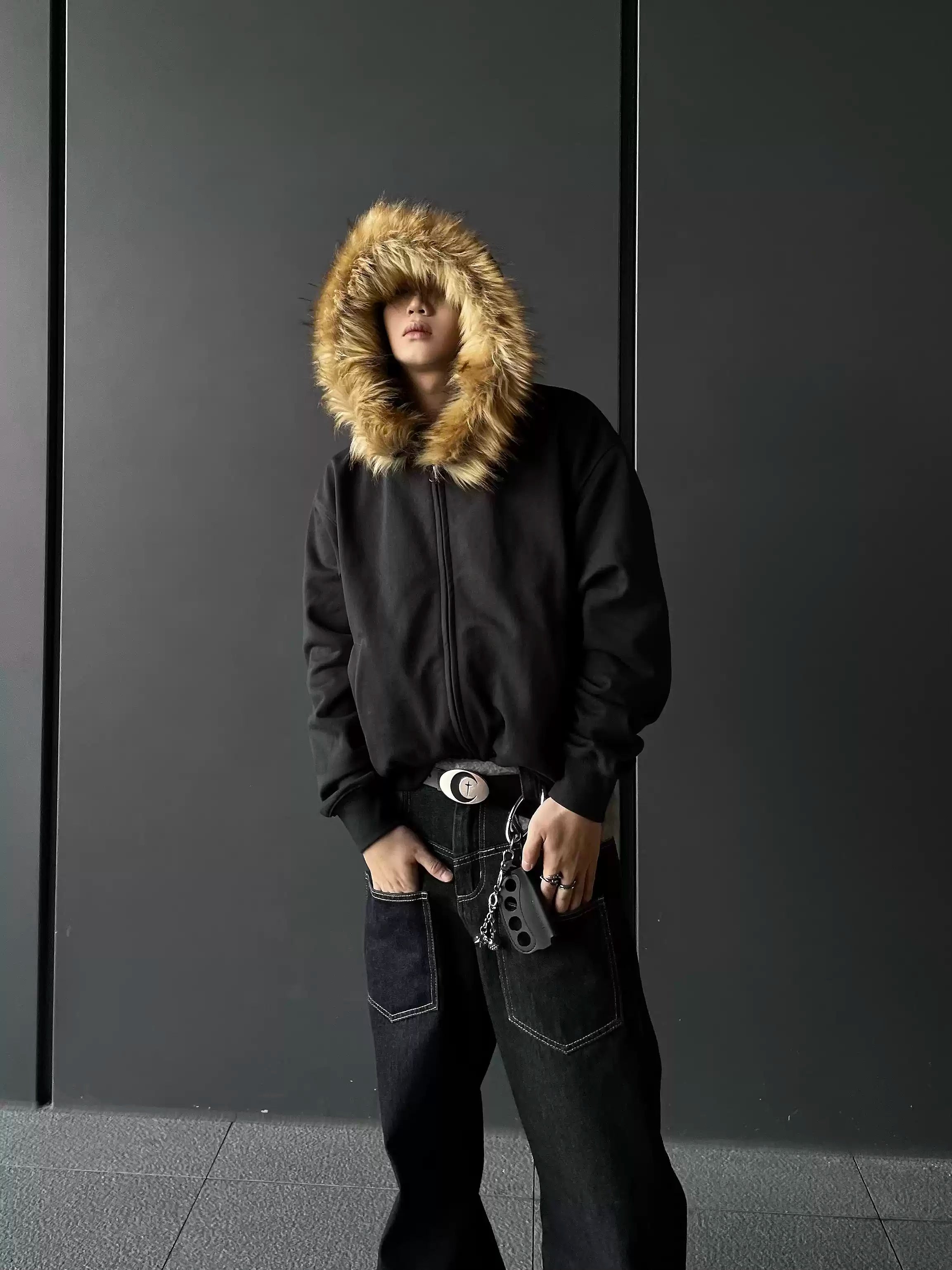 QS298B fur zip hoodie