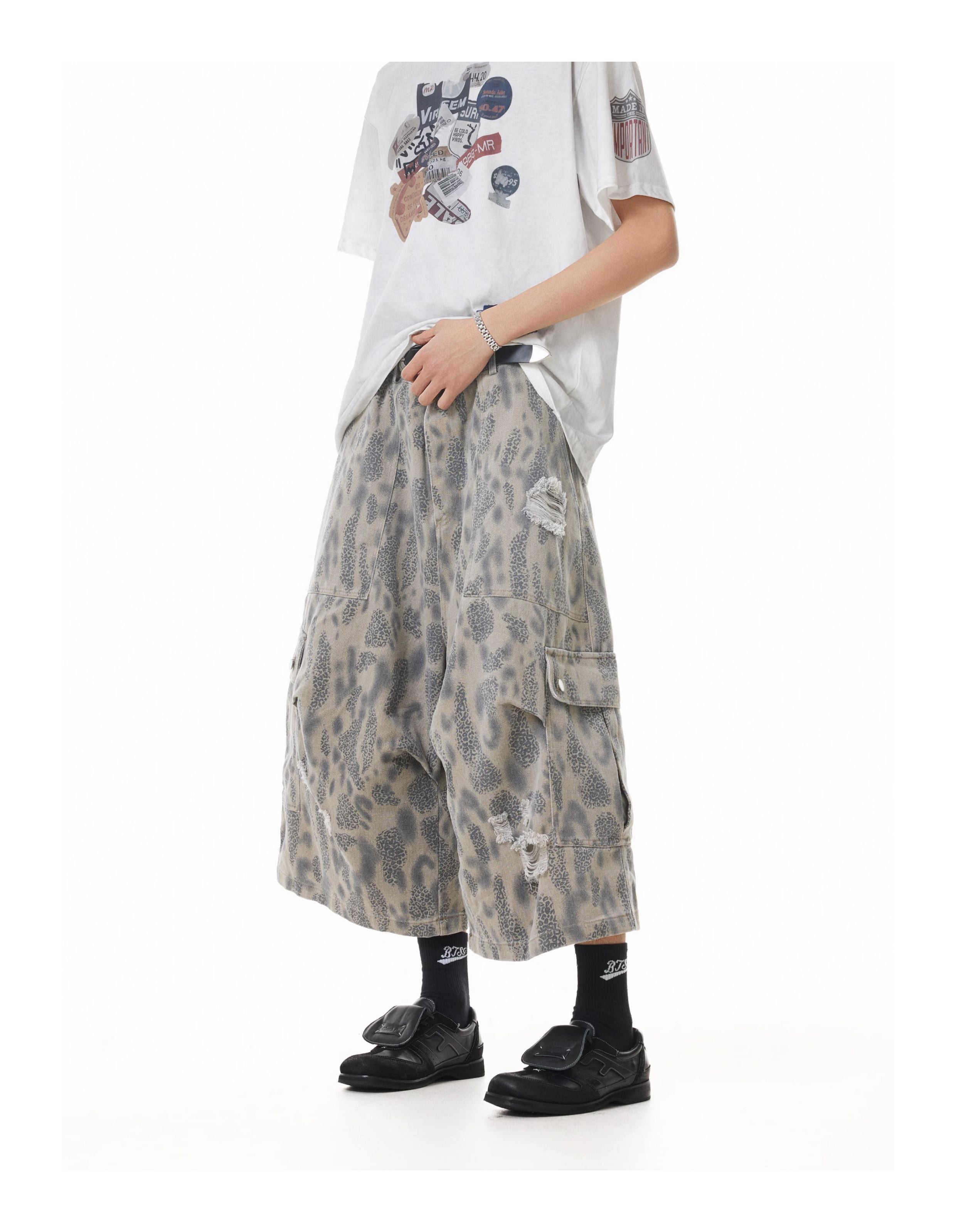 QS451B leopard shorts