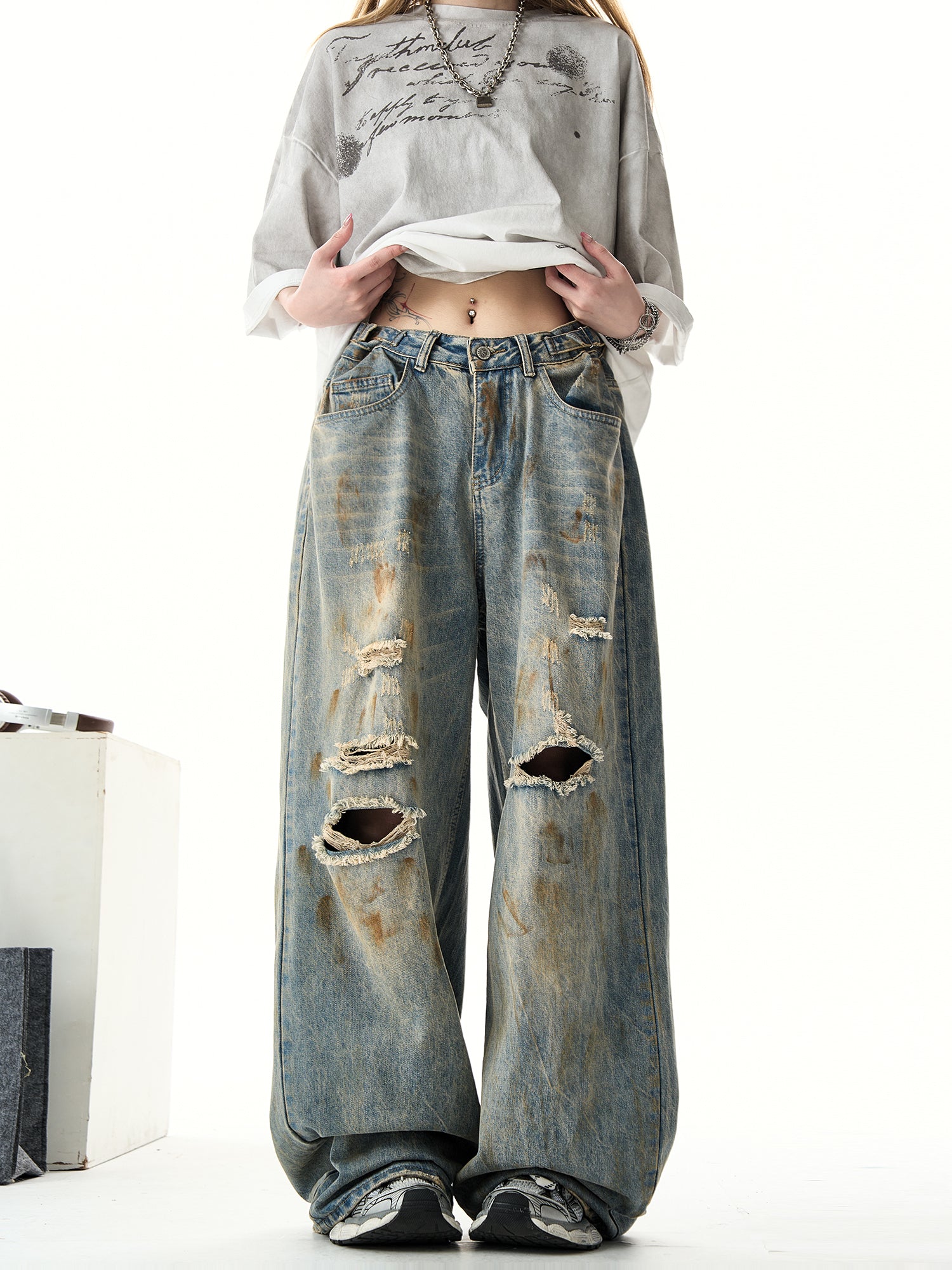 QS625A dirty damage denim