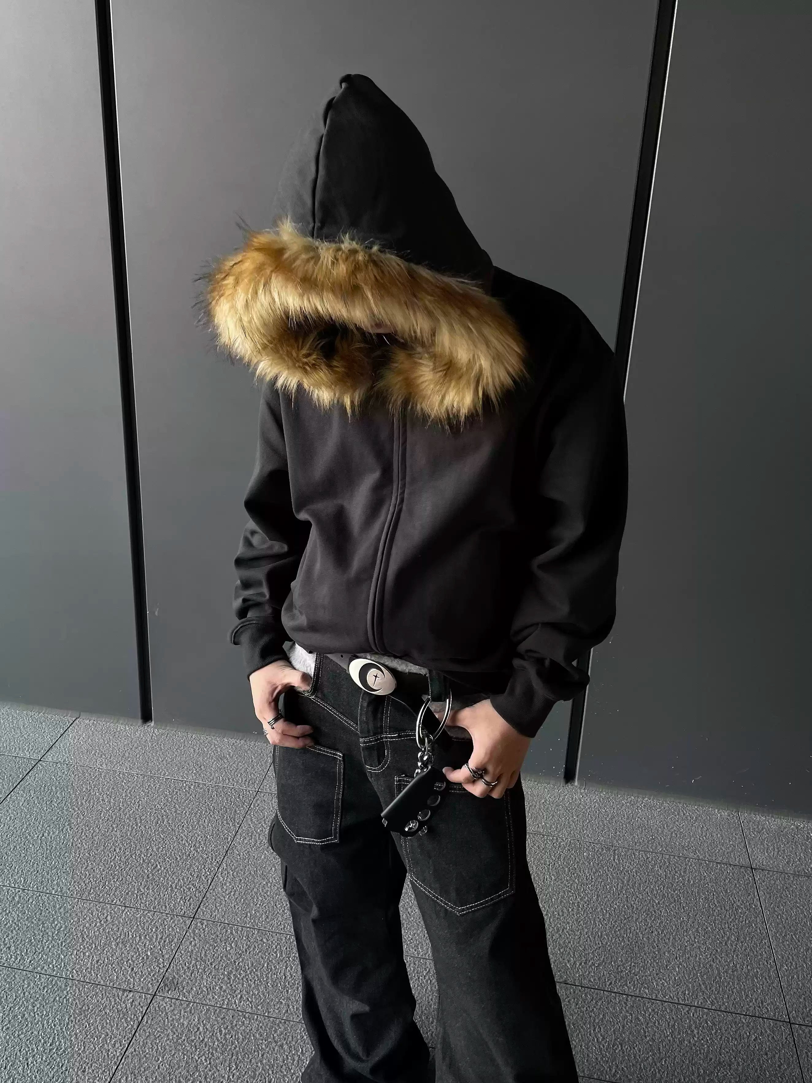 QS298B fur zip hoodie