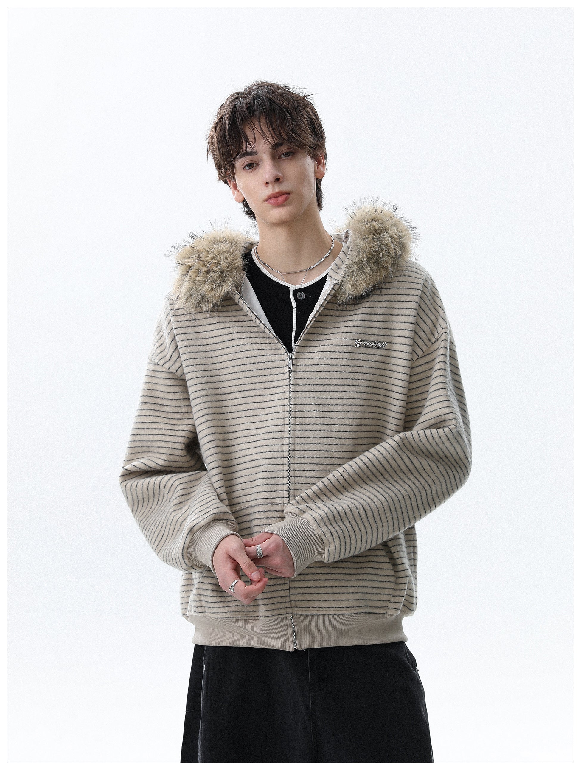 QS644B fur zip hoodie