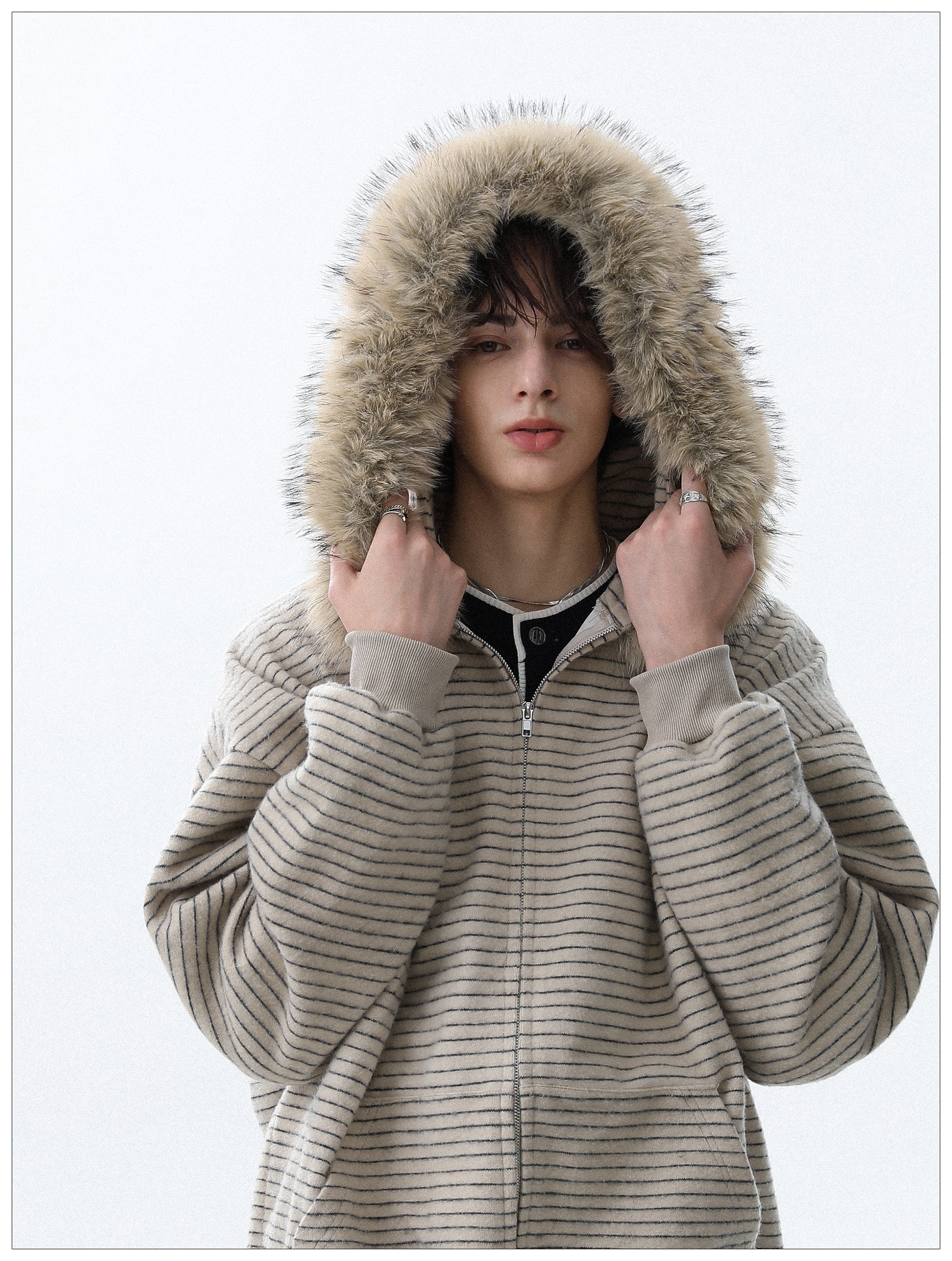 QS644B fur zip hoodie