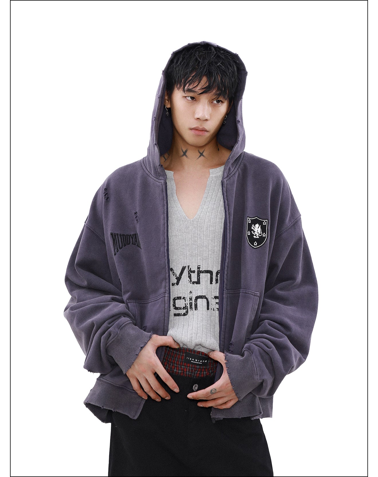 QS996A damage zip hoodie