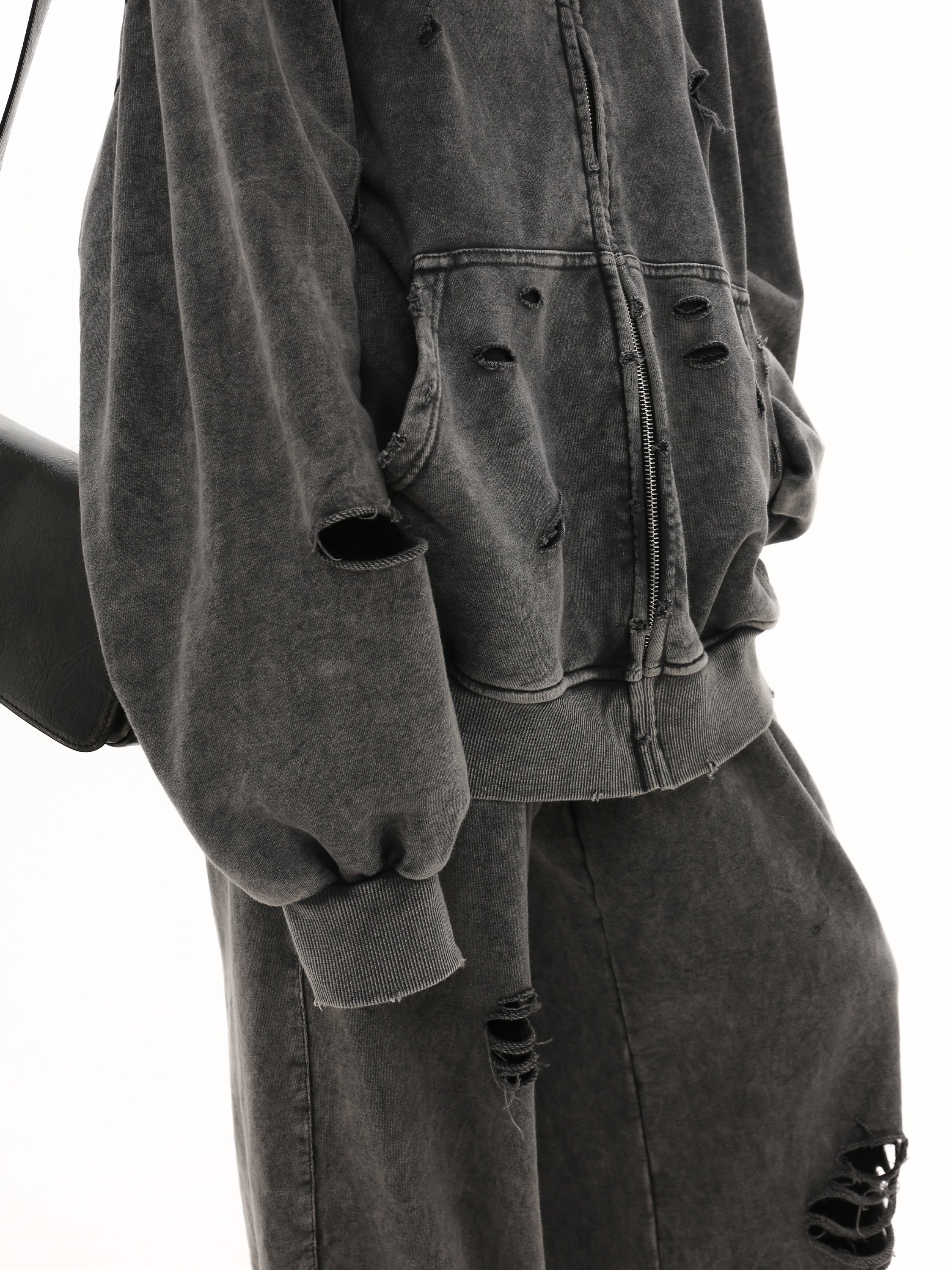 QS415A damage zip hoodie