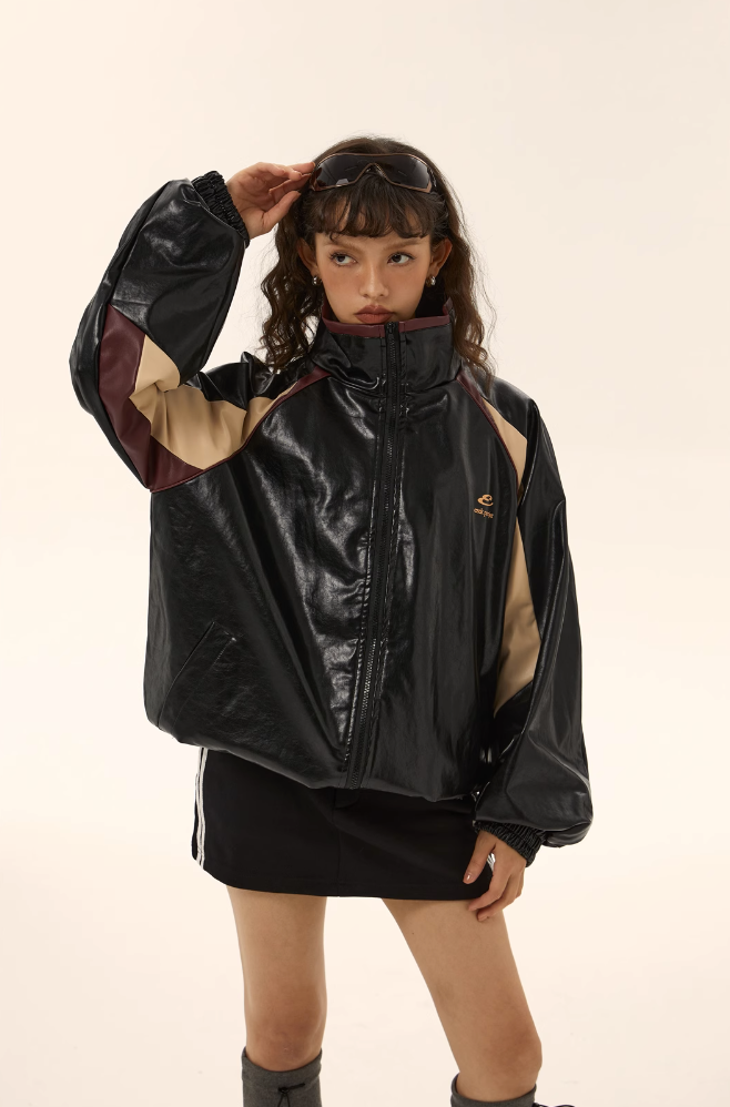 QS101A contrast leather jacket