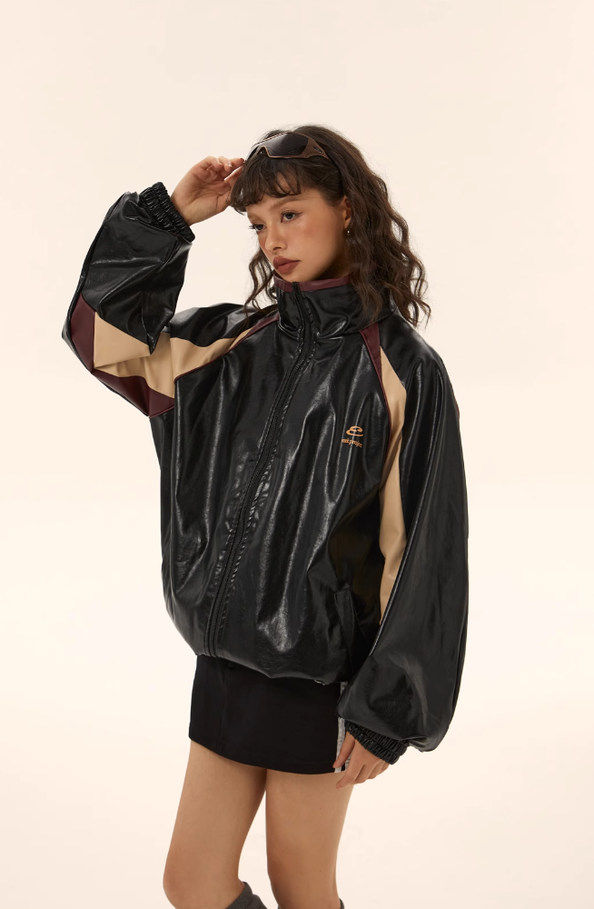 QS101A contrast leather jacket