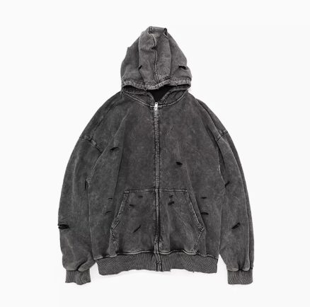 QS415A damage zip hoodie