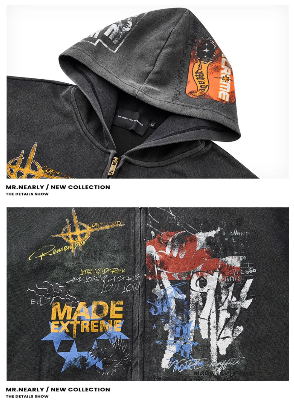 QS846A graffiti zip hoodie