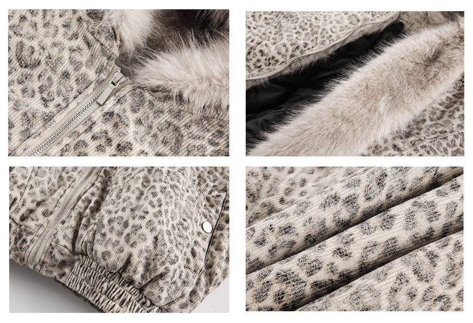 QS140B leopard hoodie fur jacket