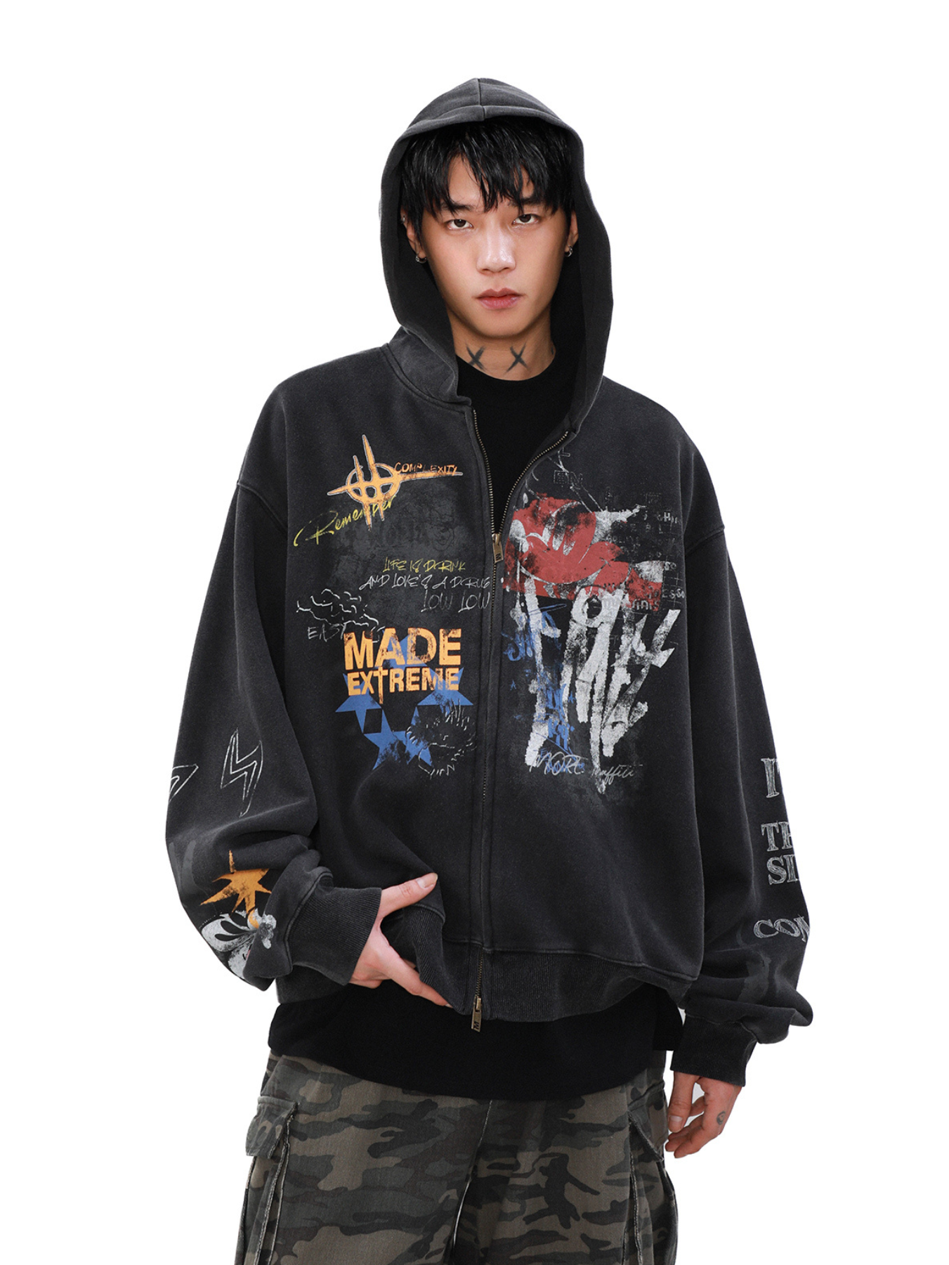 QS846A graffiti zip hoodie