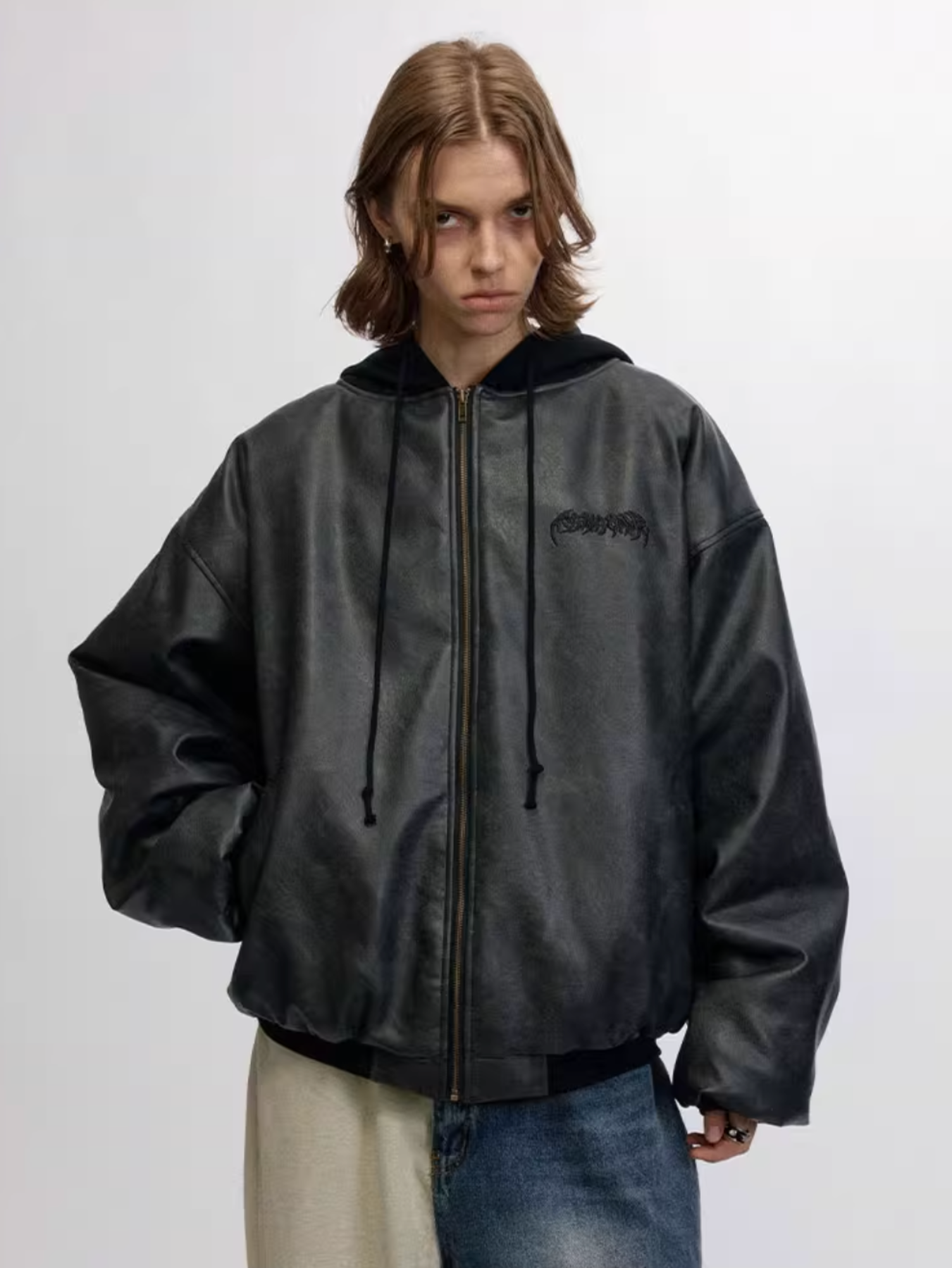 QS102B hoodie leather jacket