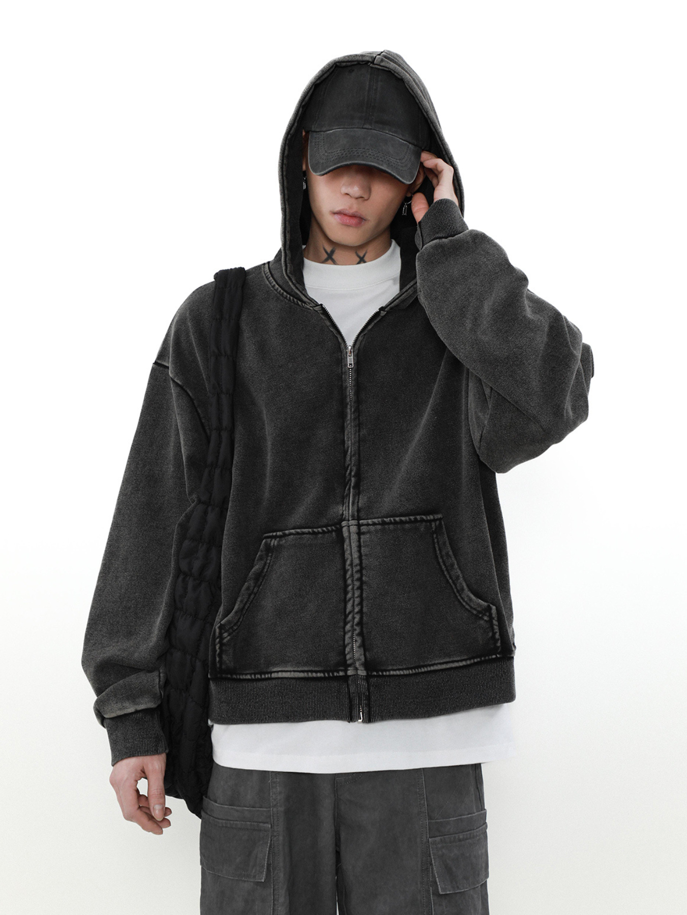 QS354A wash zip hoodie