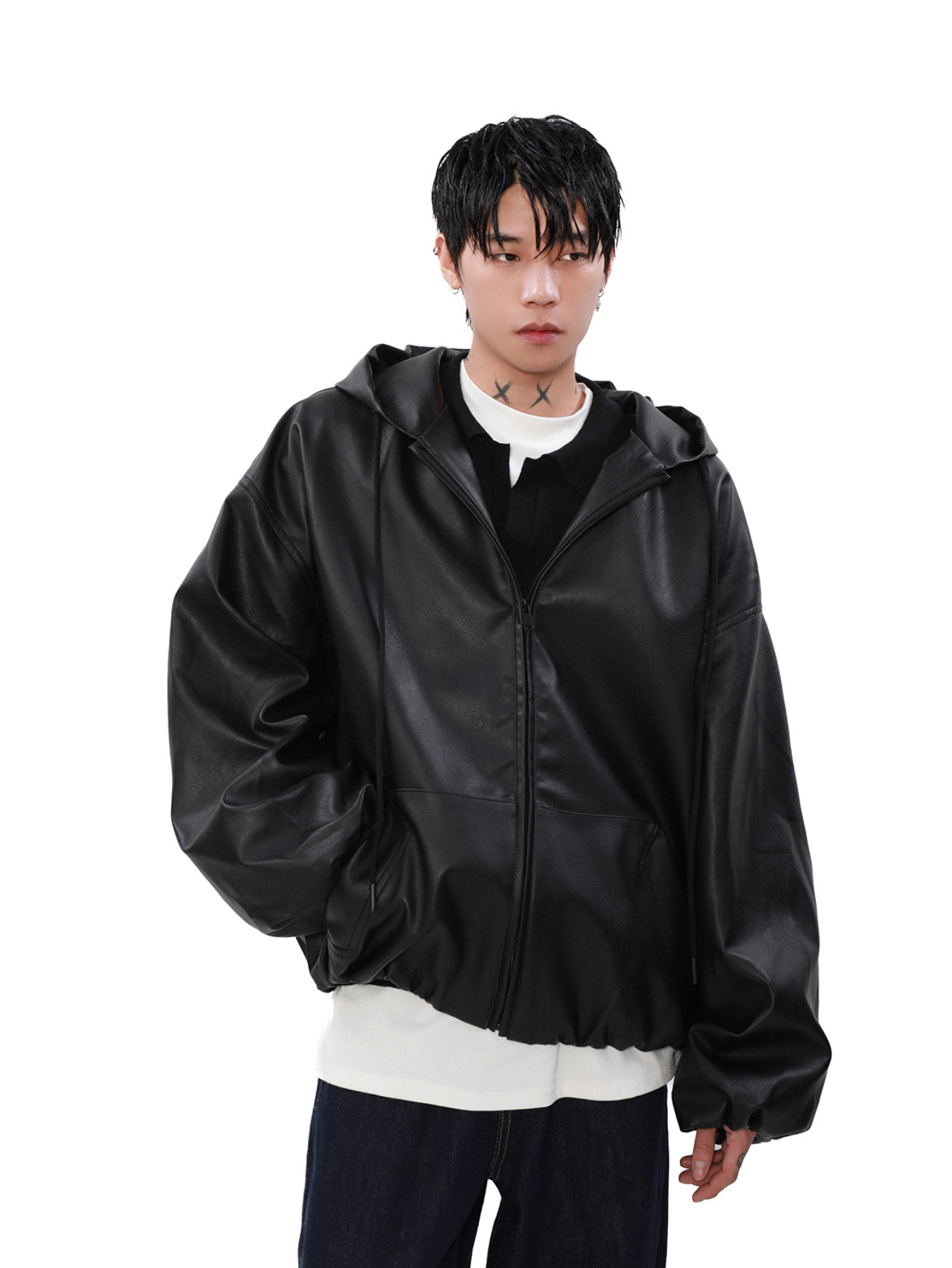 QS937A leather hoodie jacket