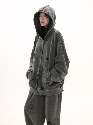QS415A damage zip hoodie QS415A damage zip hoodie