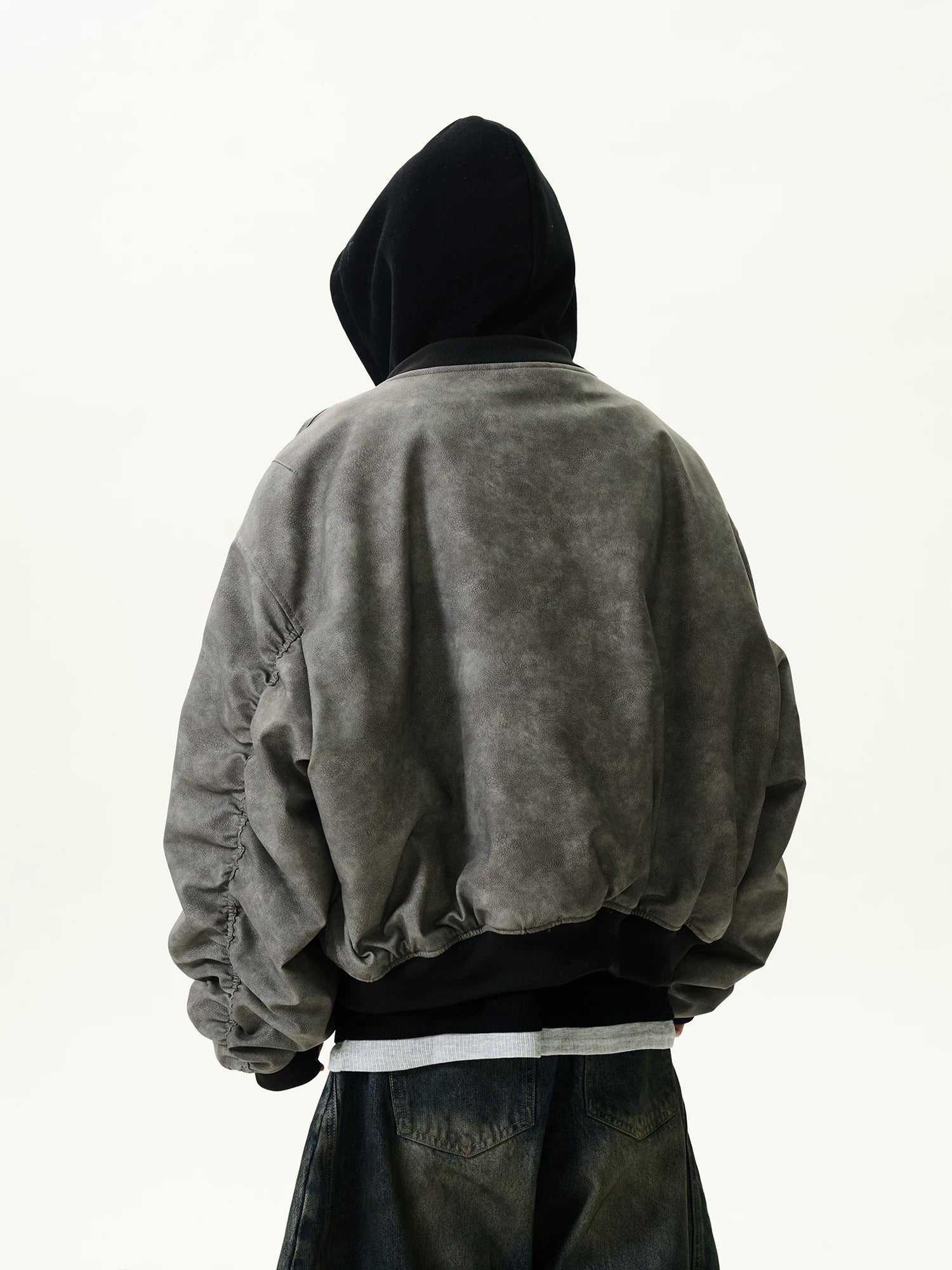 QS060B leather hoodie jacket