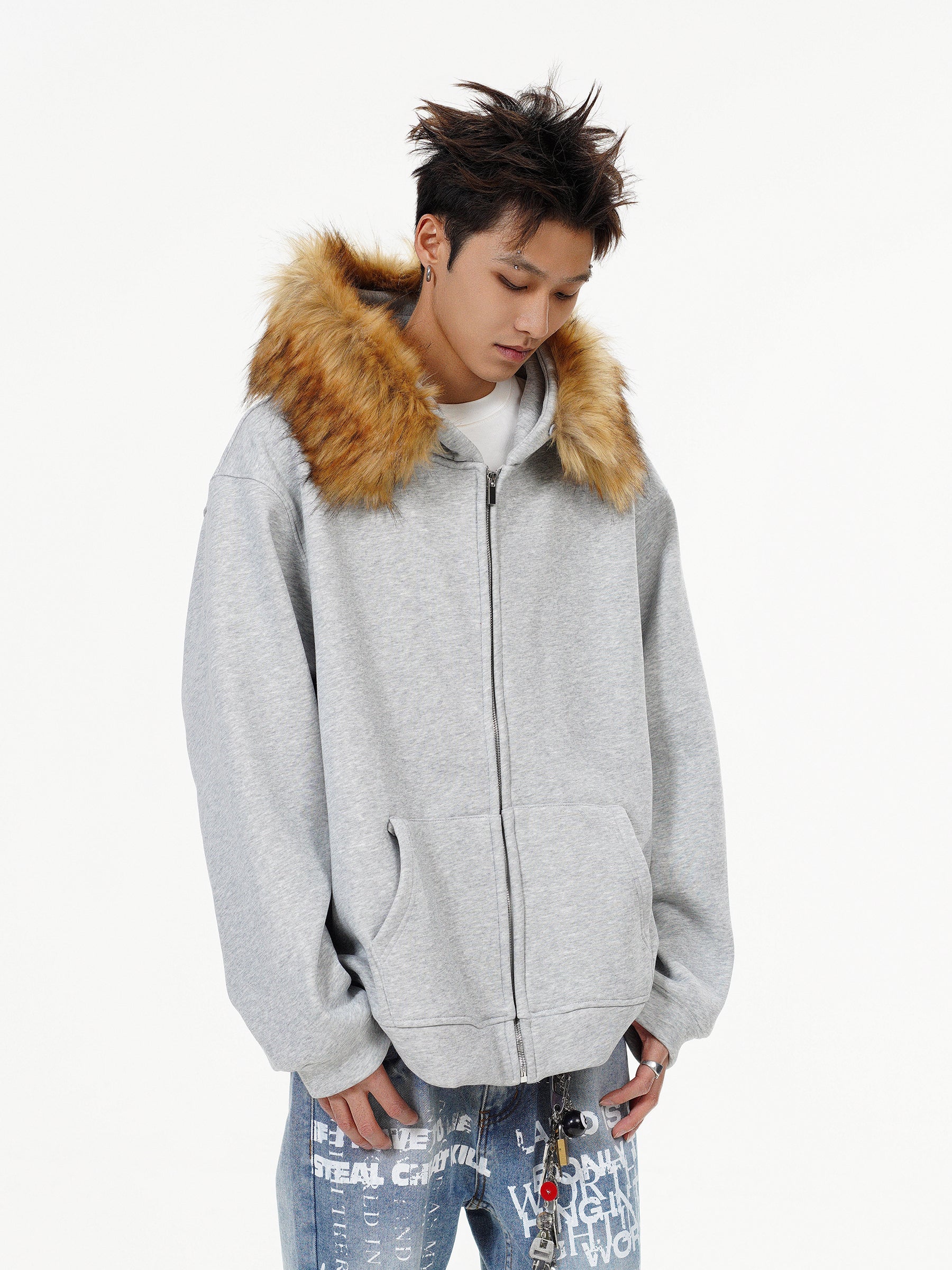 QS068B fur zip hoodie