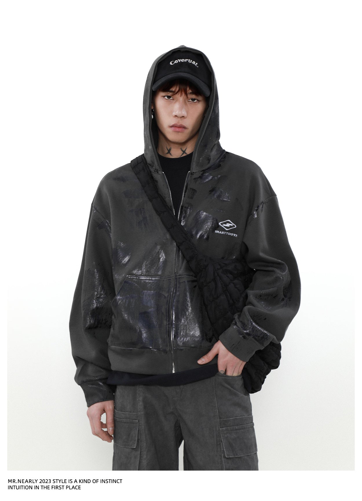 QS407A dirty zip hoodie