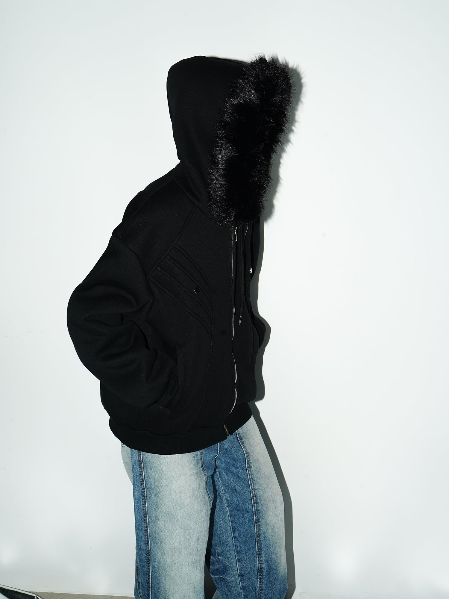 QS133B hoodie fur jacket