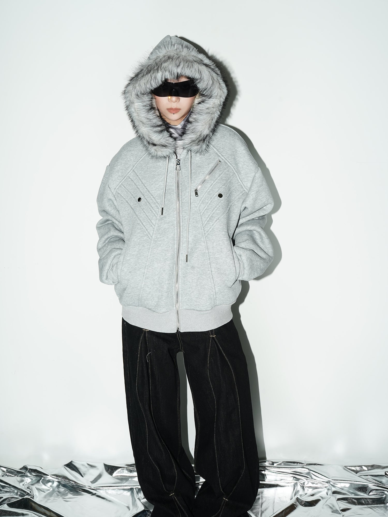 QS133B hoodie fur jacket