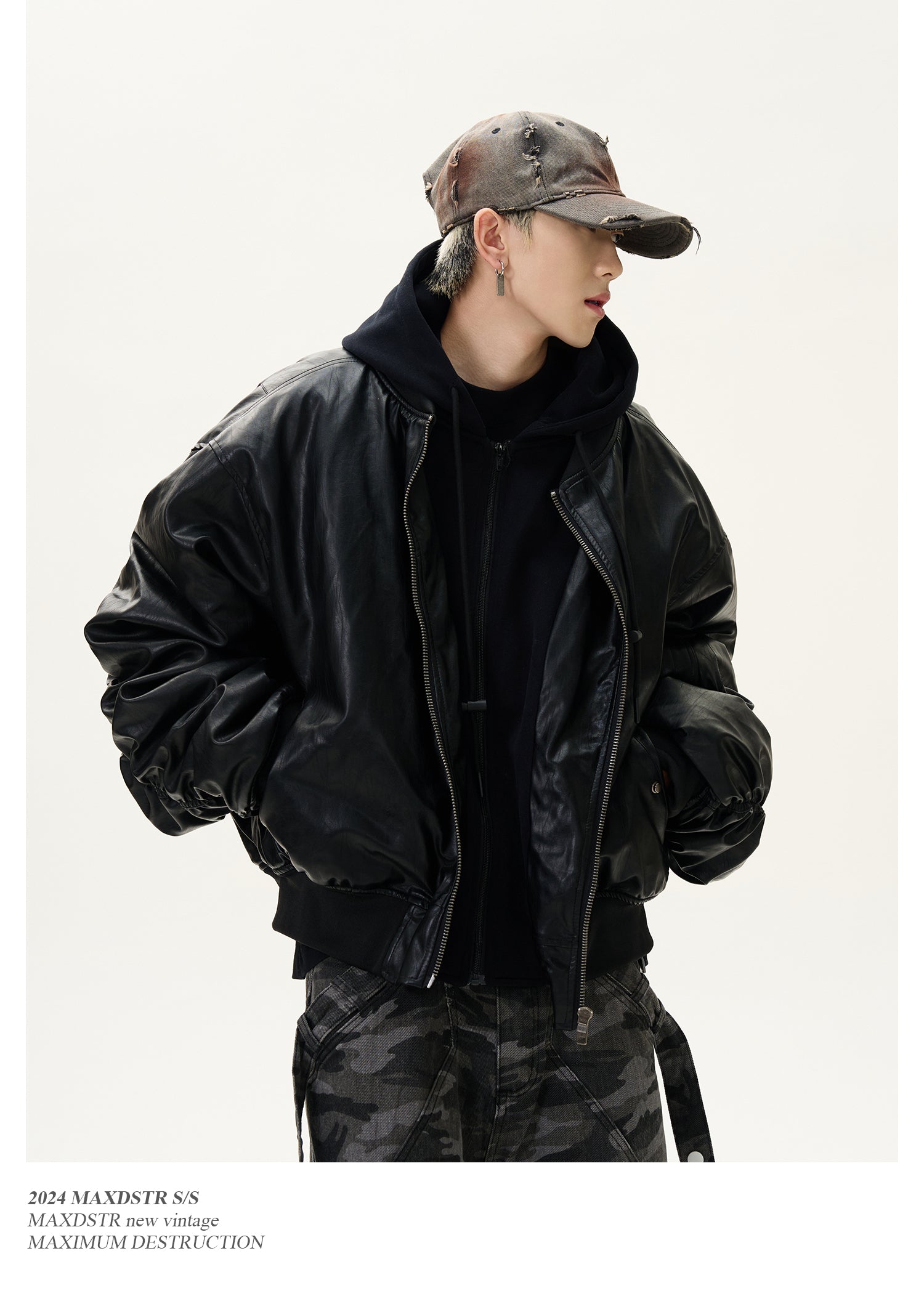 QS060B leather hoodie jacket