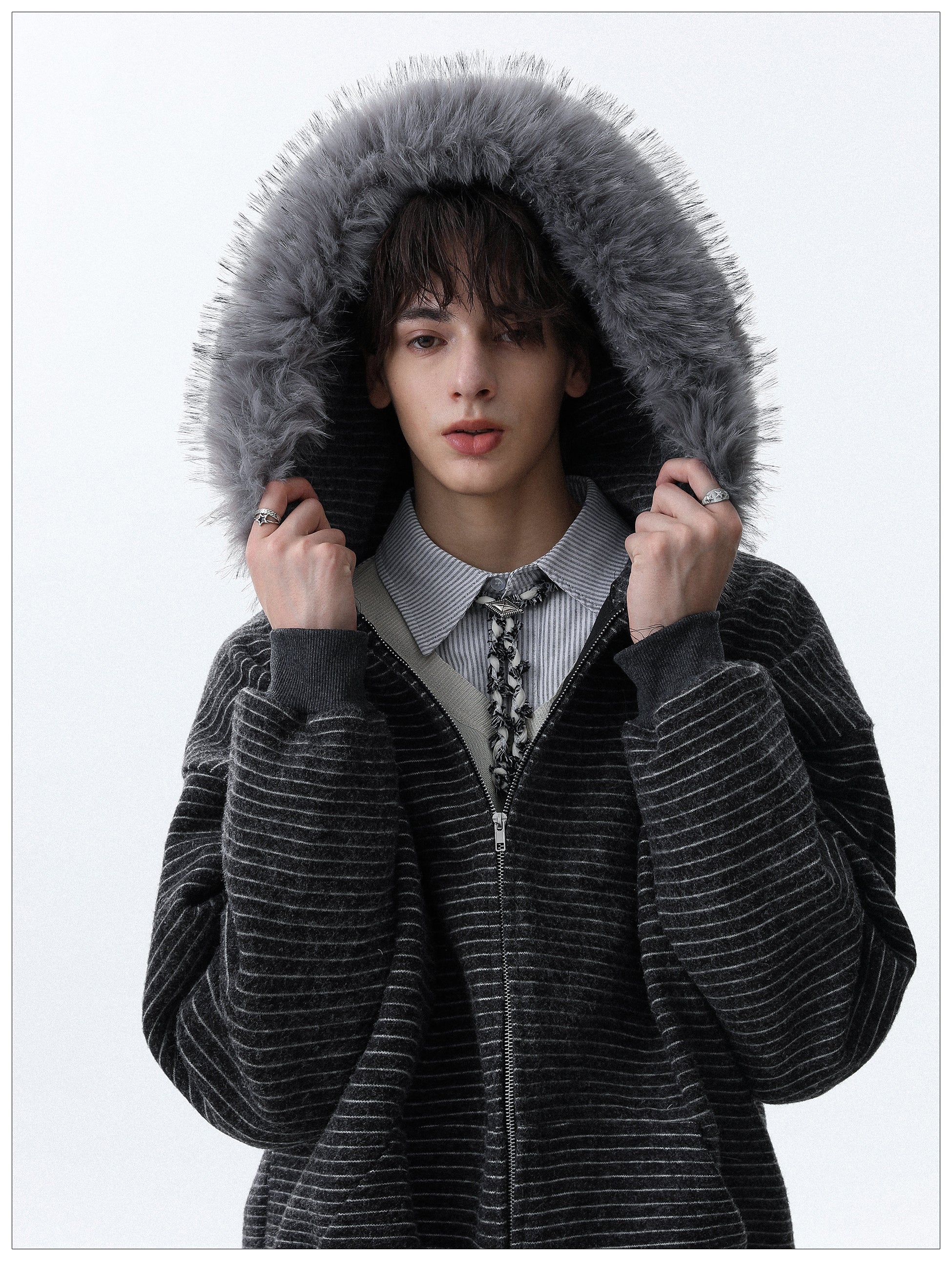 QS644B fur zip hoodie