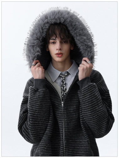 QS644B fur zip hoodie