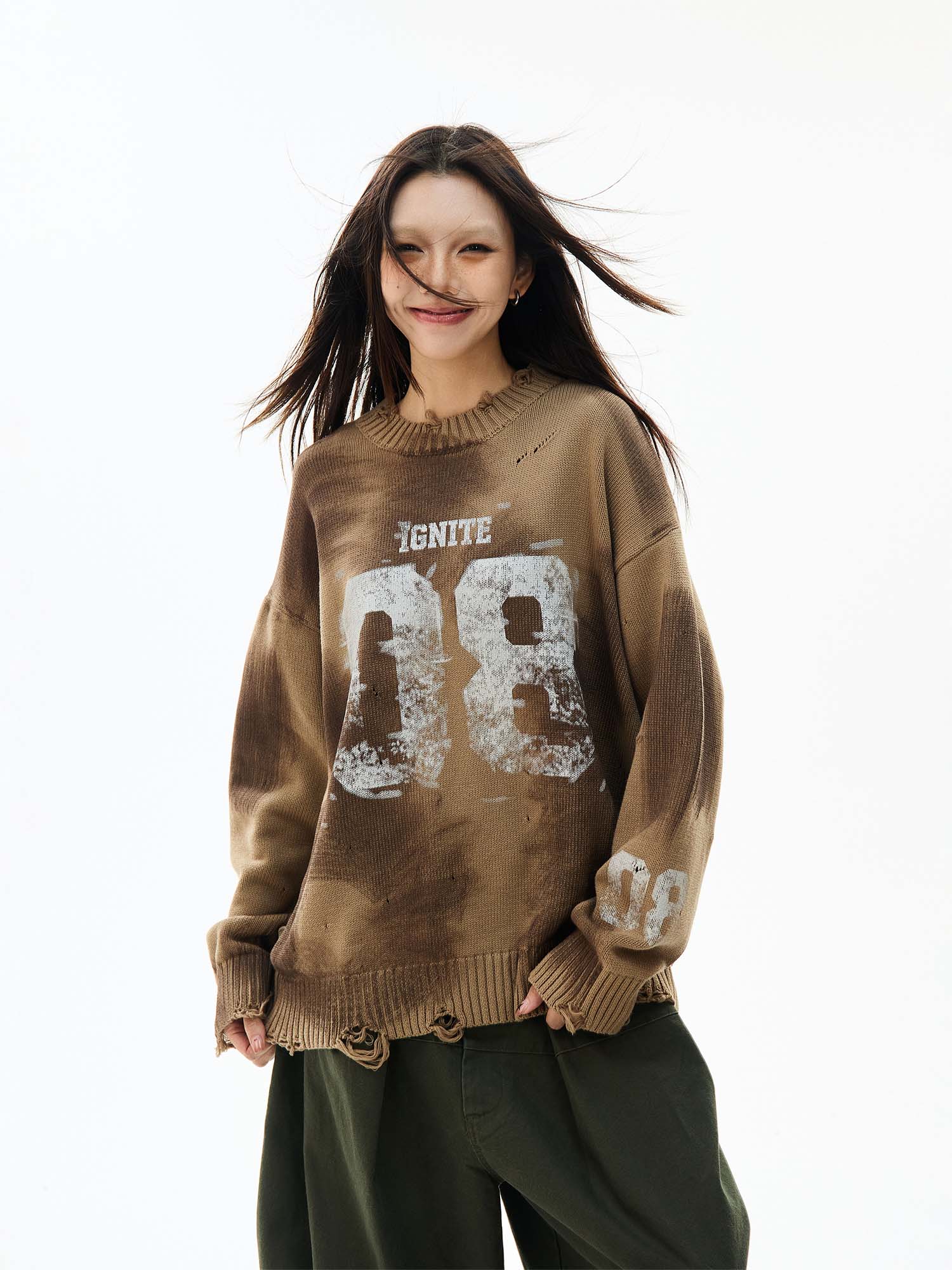 QS091B damage knit tops