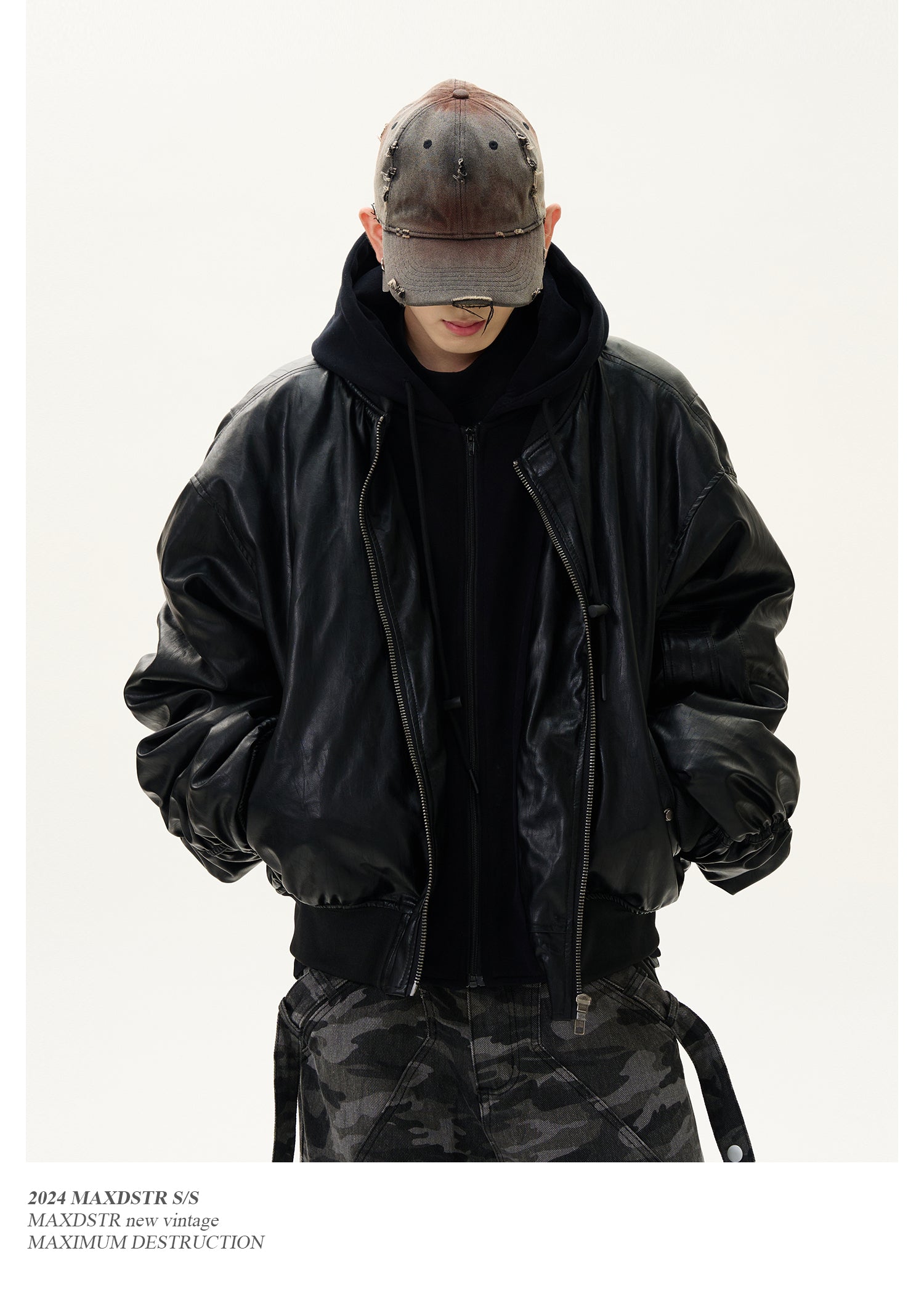 QS060B leather hoodie jacket