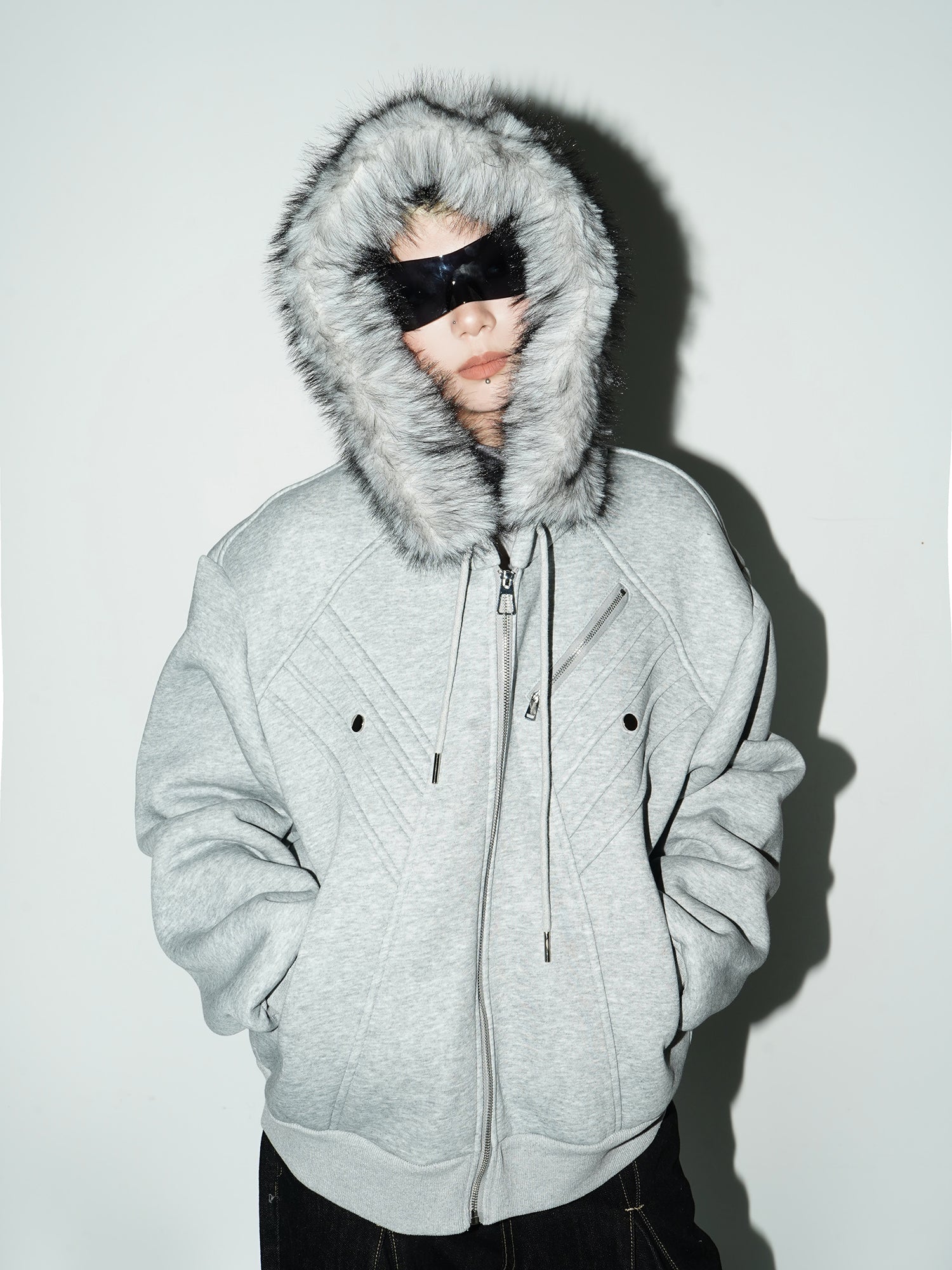 QS133B hoodie fur jacket