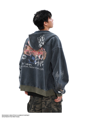 QS846A graffiti zip hoodie