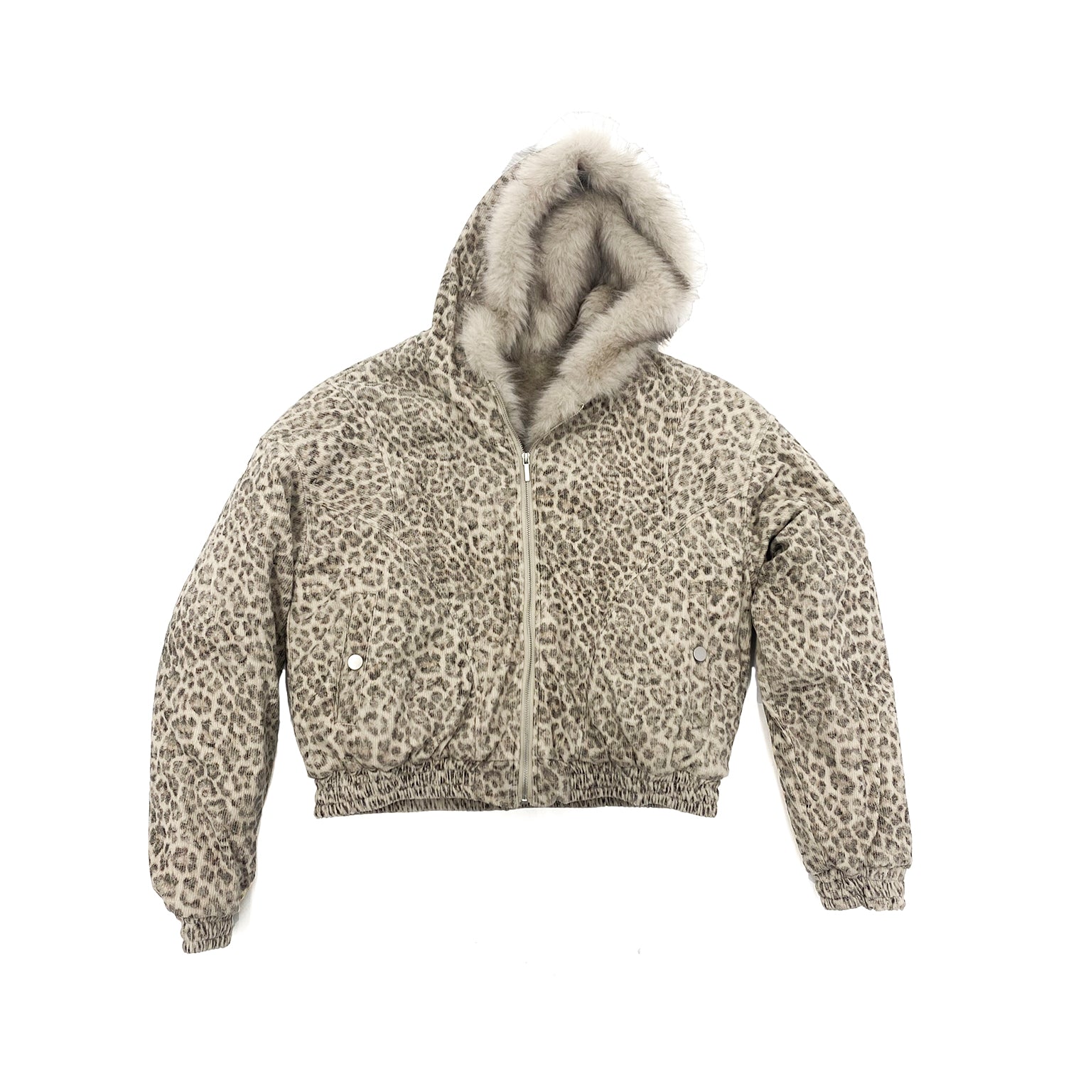 QS140B leopard hoodie fur jacket